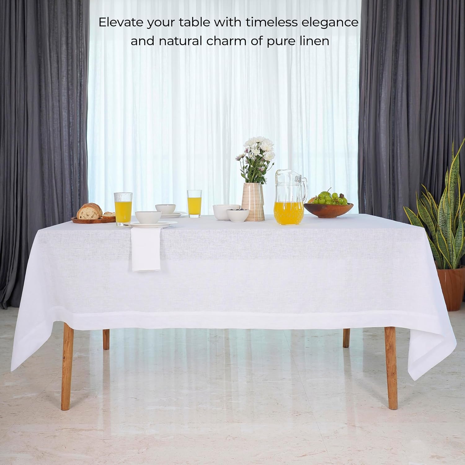 DMoksha Homes White Linen Tablecloth 60x120 Inch