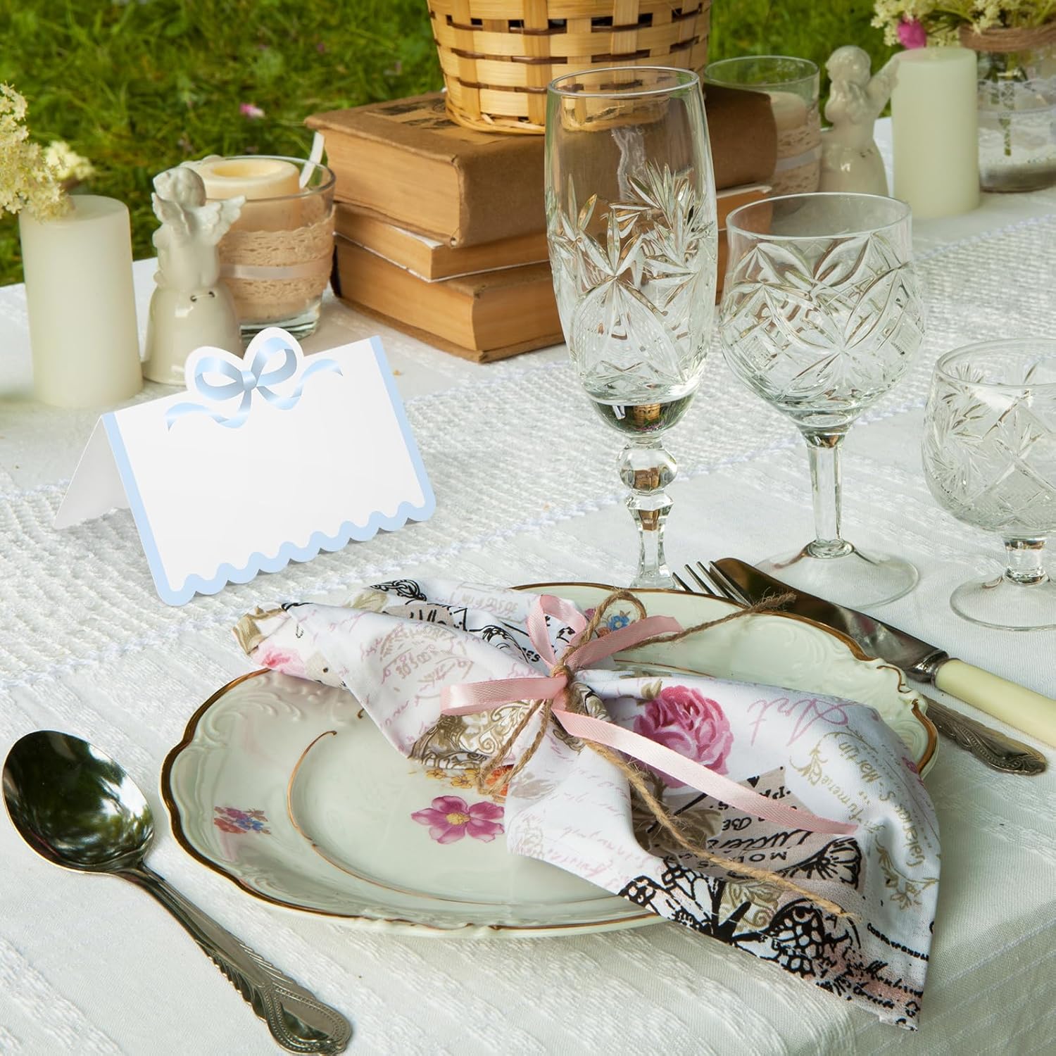 Eersida 100 Pcs Pastel Bow Place Cards Cute Scalloped Knot