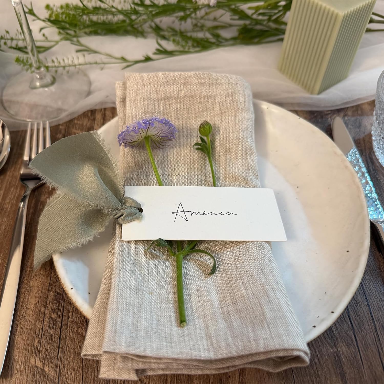 40 Pcs Place Cards with Dusty Green Ribbons for Wedding Parties