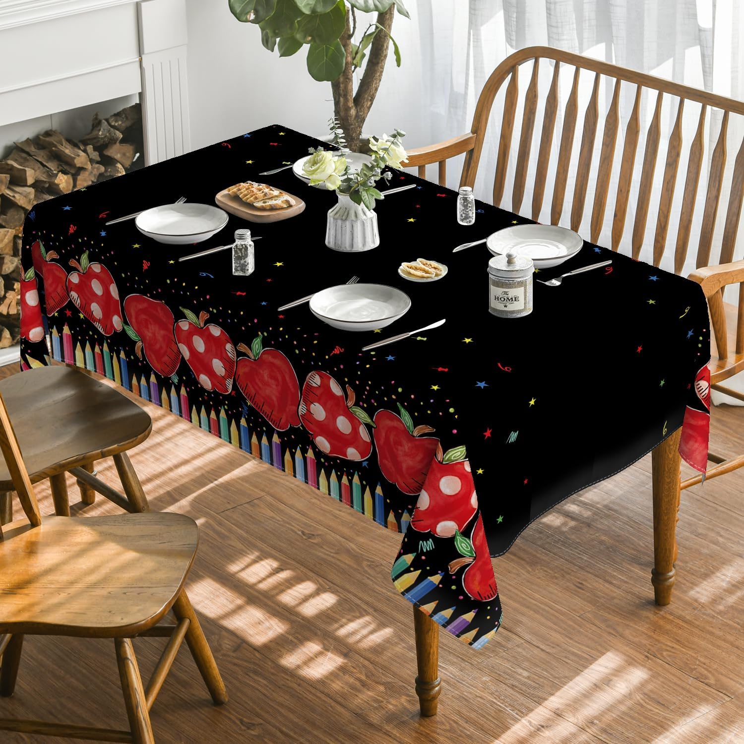Horaldaily Back to School Black Tablecloth 60x84 Inch Rectangular