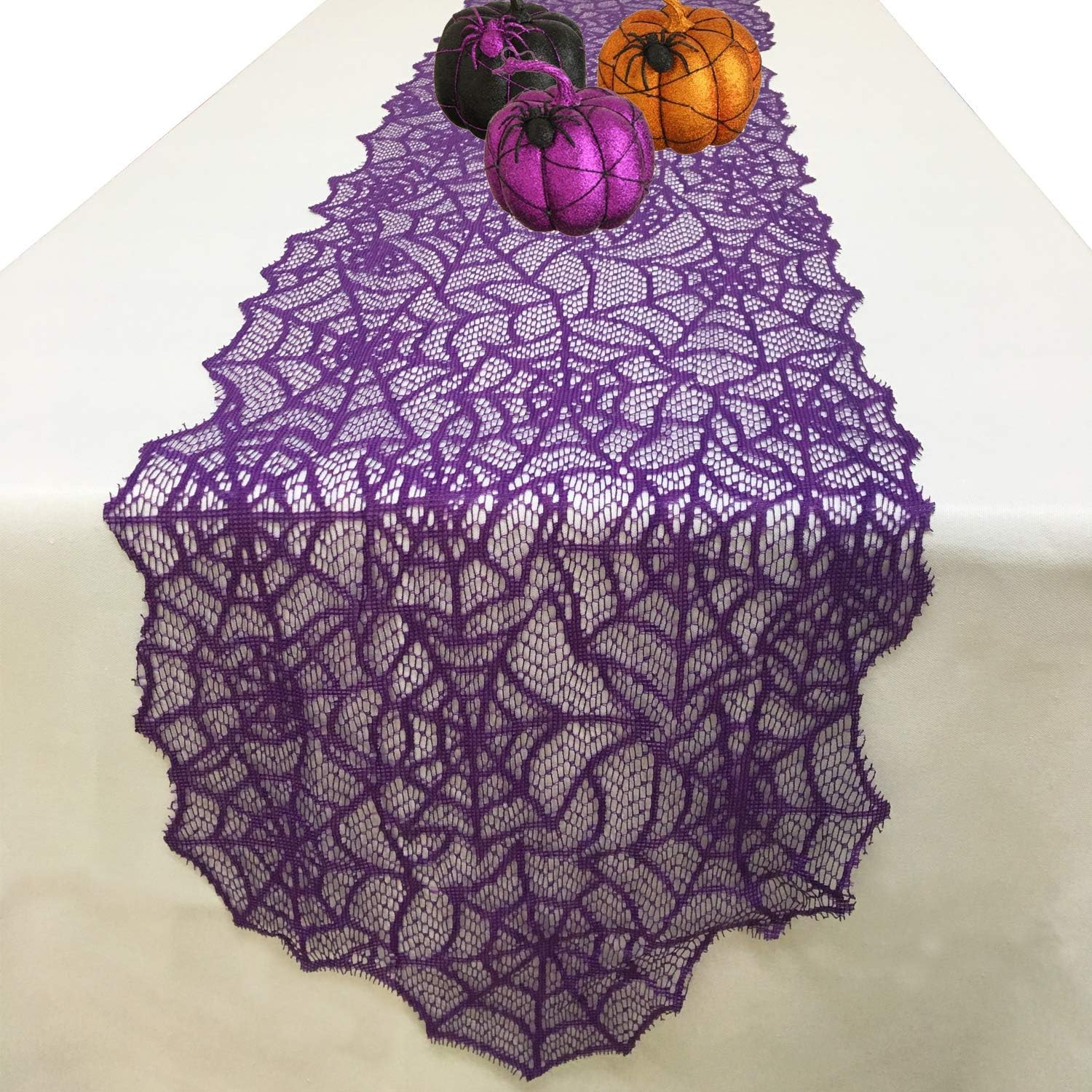 Halloween Table Runner Purple Lace Spider Web
