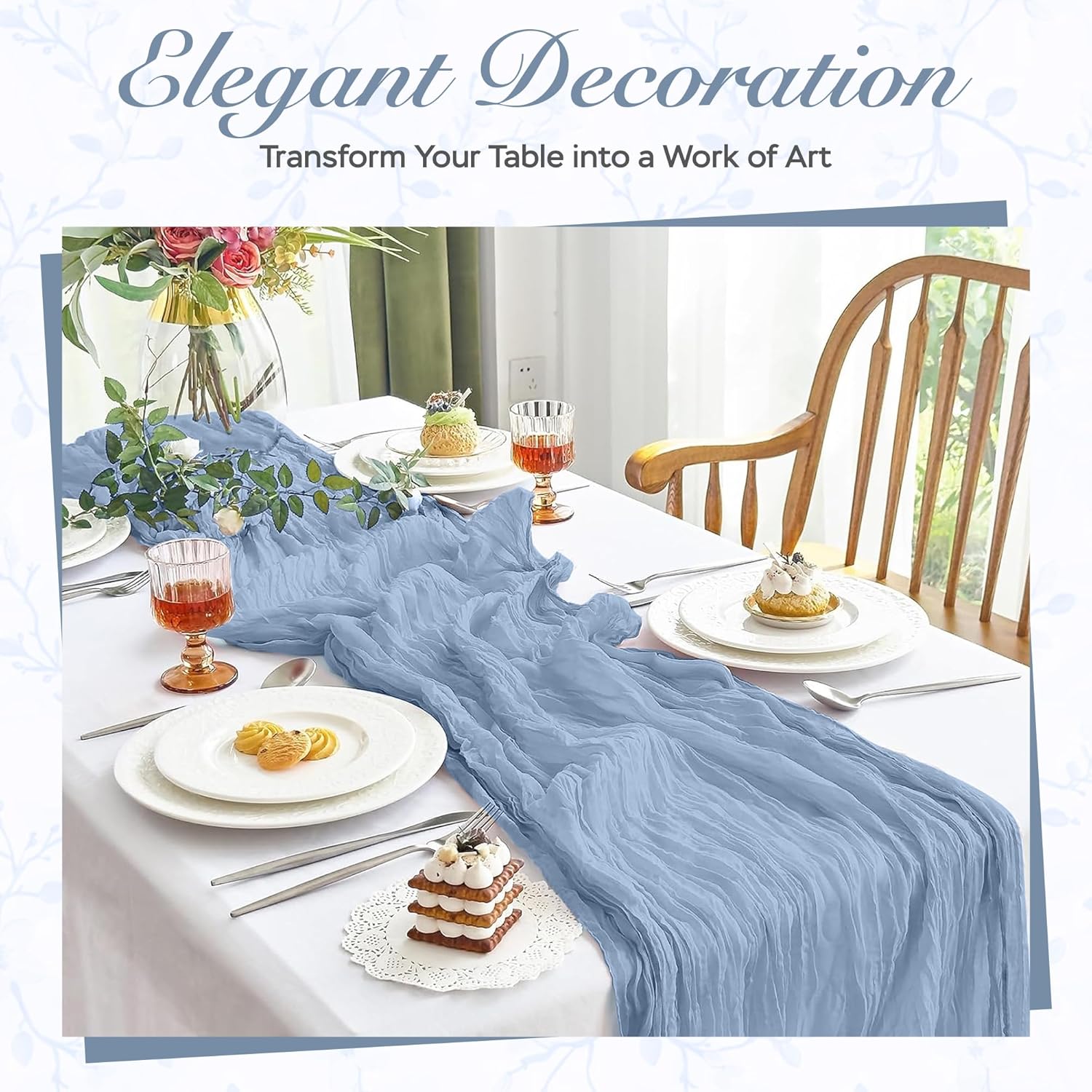 Dusty Blue Cheesecloth Table Runner 3 Pack
