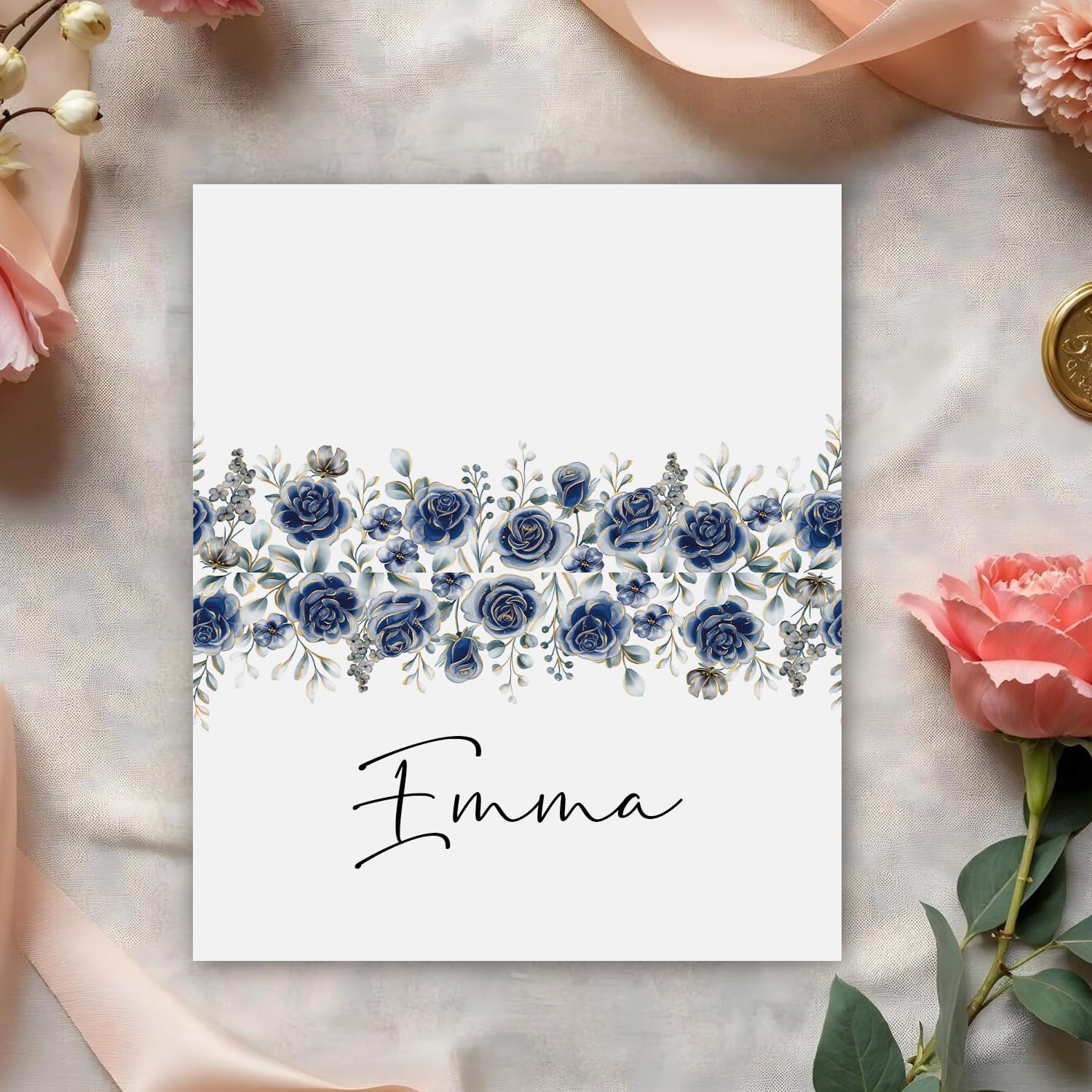 Blue Flower Place Cards Set of 25 for Wedding Banquet Events