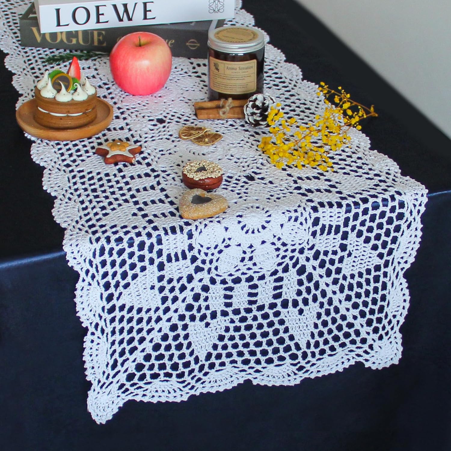 Kilofly Handmade Crochet Lace Table Runner 15x36 Inch White