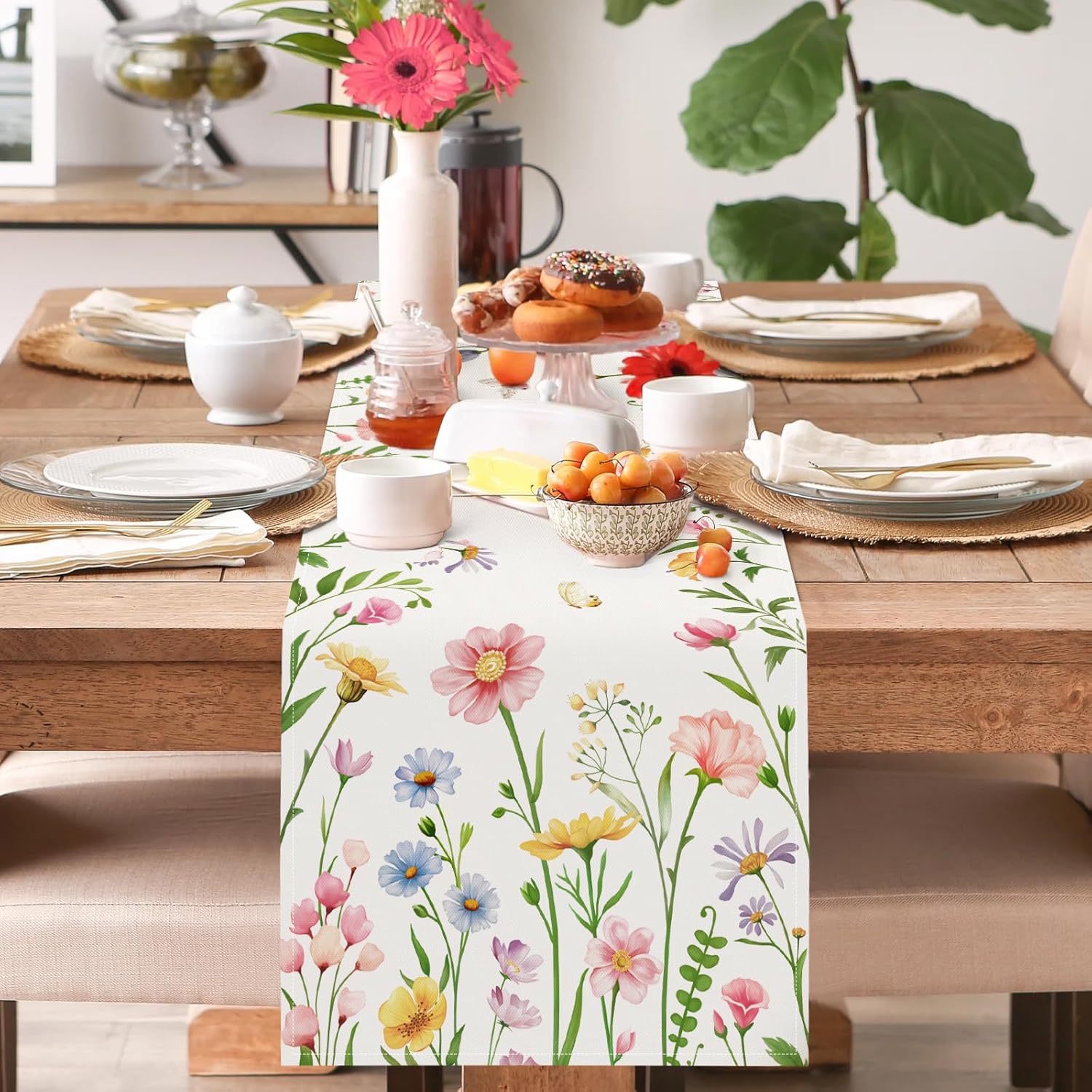 Bonhause Spring Floral Table Runner 13x72 Inch