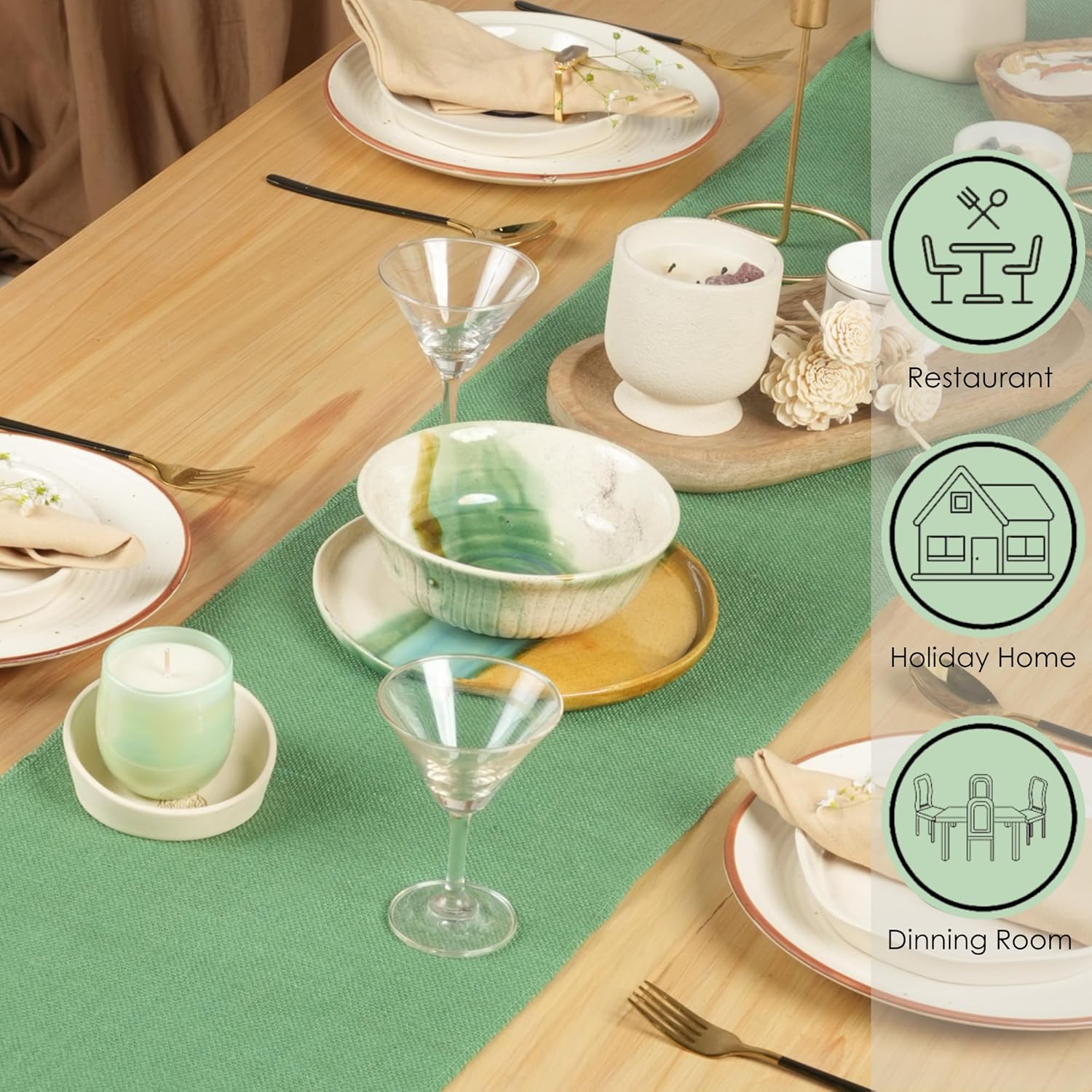 RAJRANG Mineral Green Jute Table Runner Set of 2
