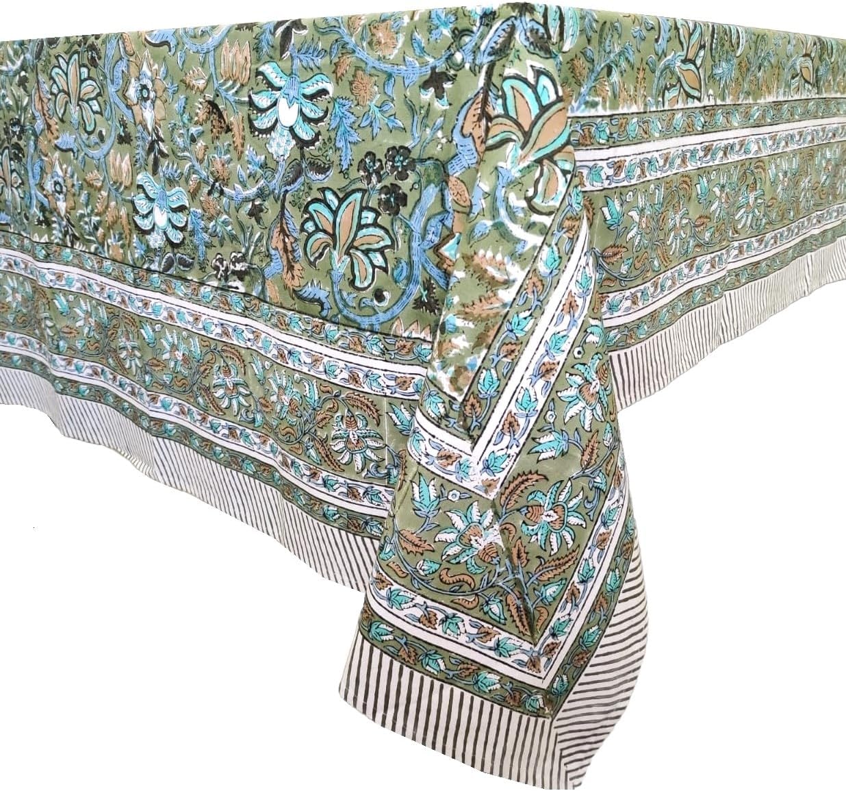 ATOSII Eden Green 100 Cotton Boho Square Tablecloth 60x60 Inches
