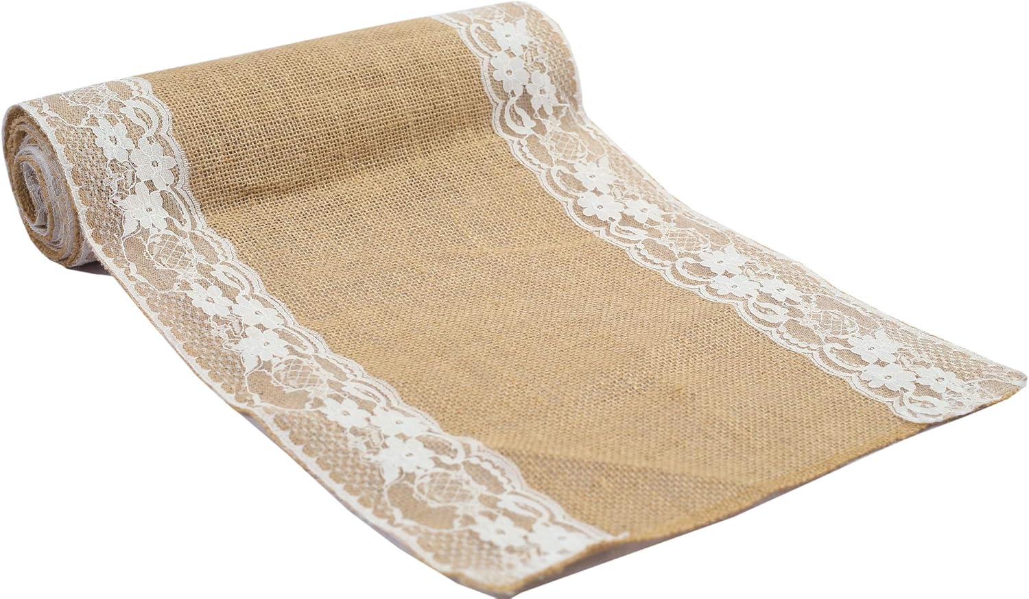 MDS 5 Piece Natural Burlap Table Runners with White Lace