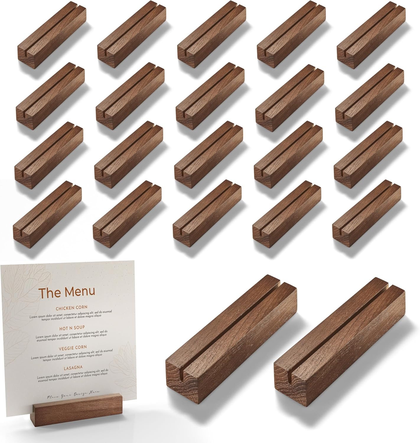 20 pcs Oak Wood Place Card Holder with Walnut Stain