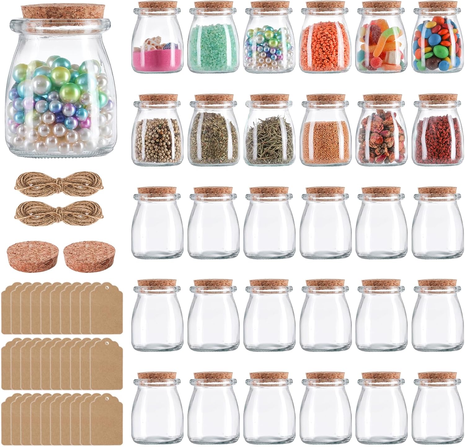 Small Glass Jars with Cork Lids 7 OZ 30 Pack