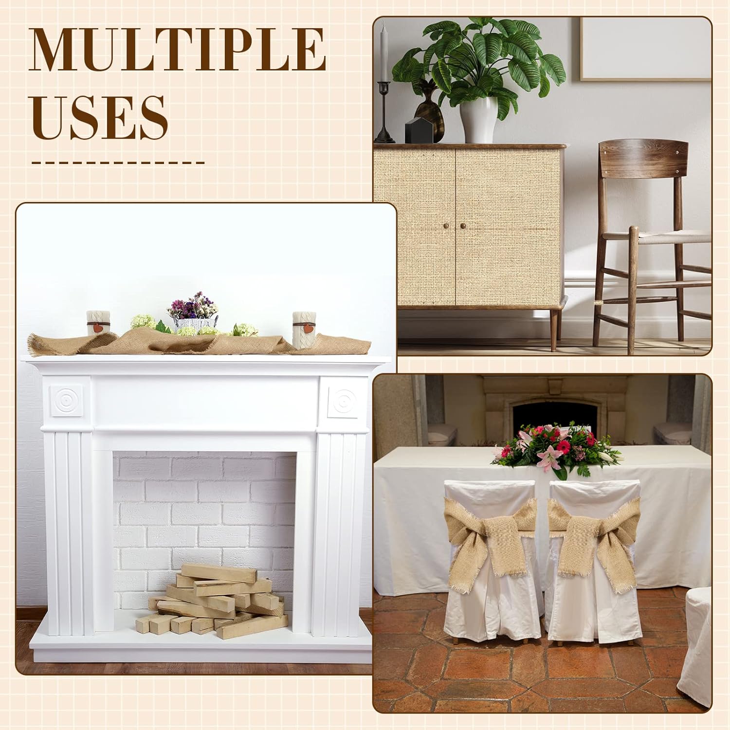 4 Pcs Burlap Table Runners for Farmhouse Decor