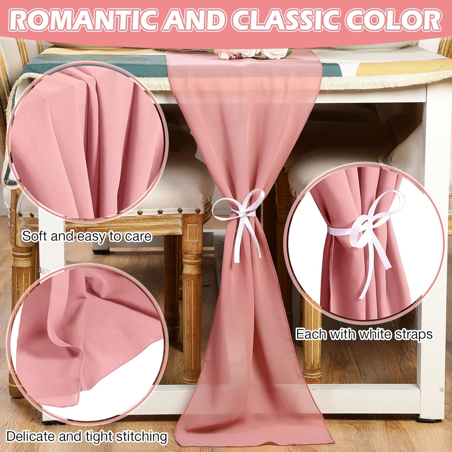 24 Pack Dusty Rose Chiffon Table Runners