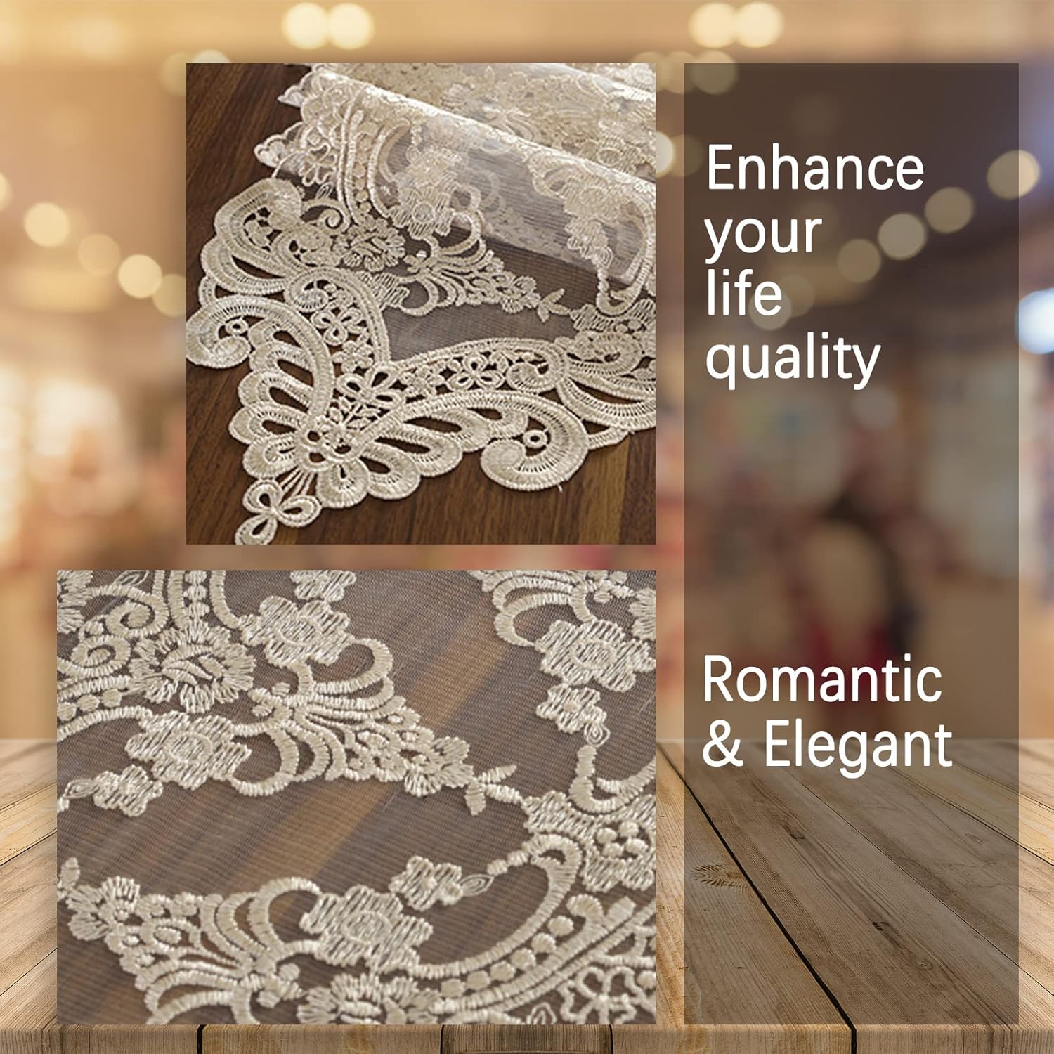 Lace Table Runner with Macrame Floral Border