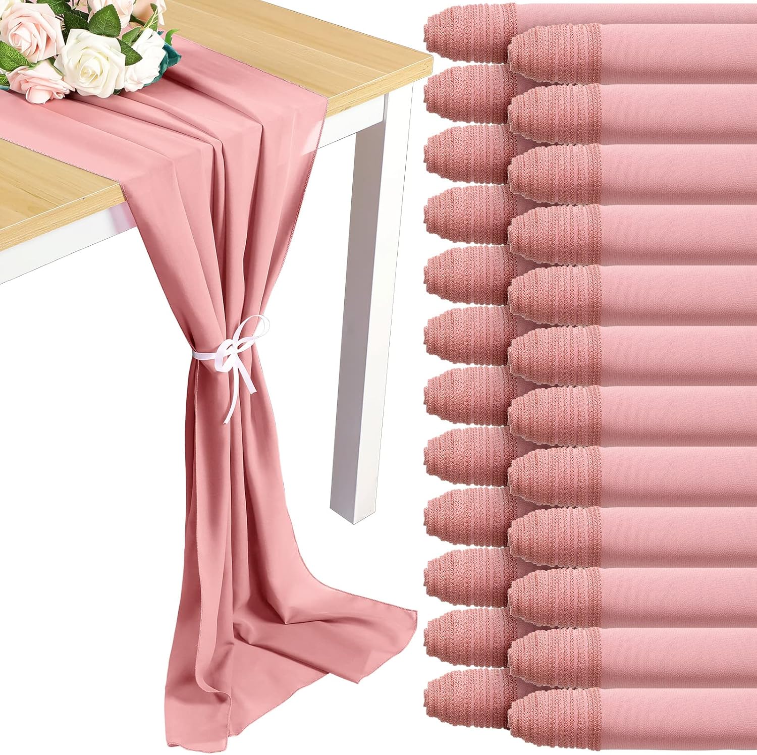 24 Pack Dusty Rose Chiffon Table Runners