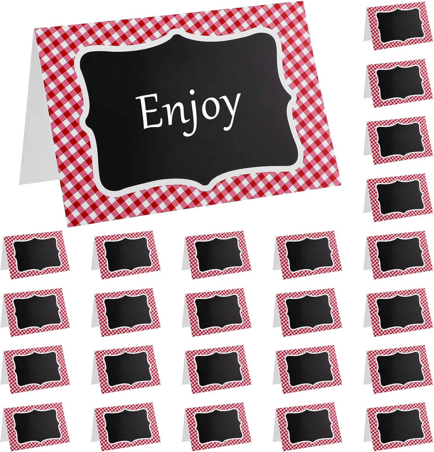 25Pcs Red Gingham Place Cards for Picnic Party Decorations