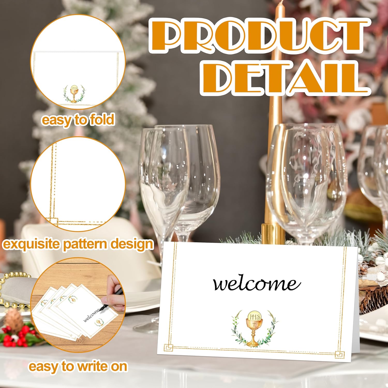 Gold Foil Baptism Place Cards for Boys Girls - 25pc Set