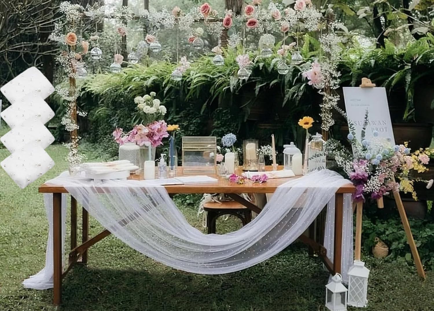 Pearl Tablecloths Wedding Table Runner Veil Decor