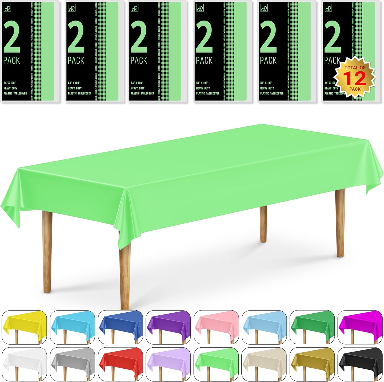 DecorRack 12 Pack Heavy-Duty Tablecloths - Lime Green