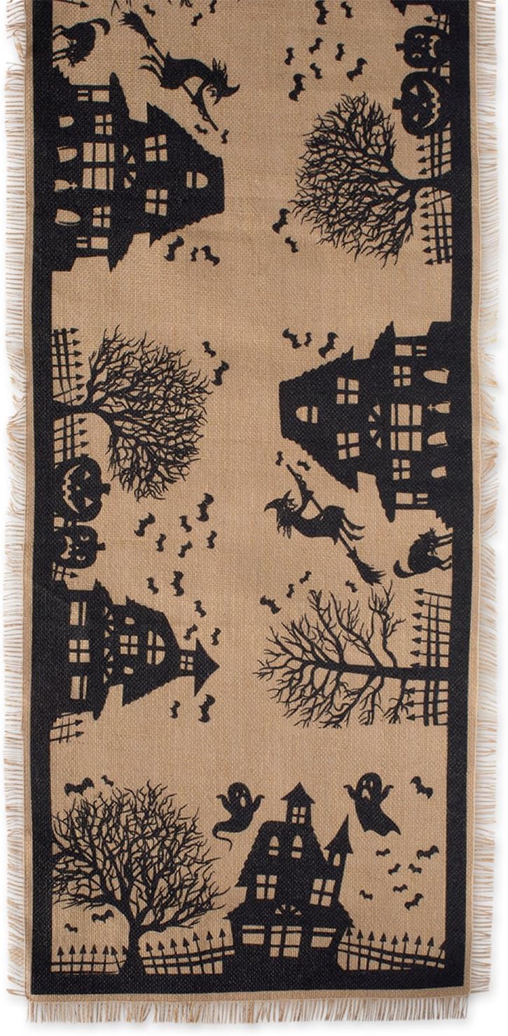 DII Halloween Burlap Table Runner 14x74 Black Tan