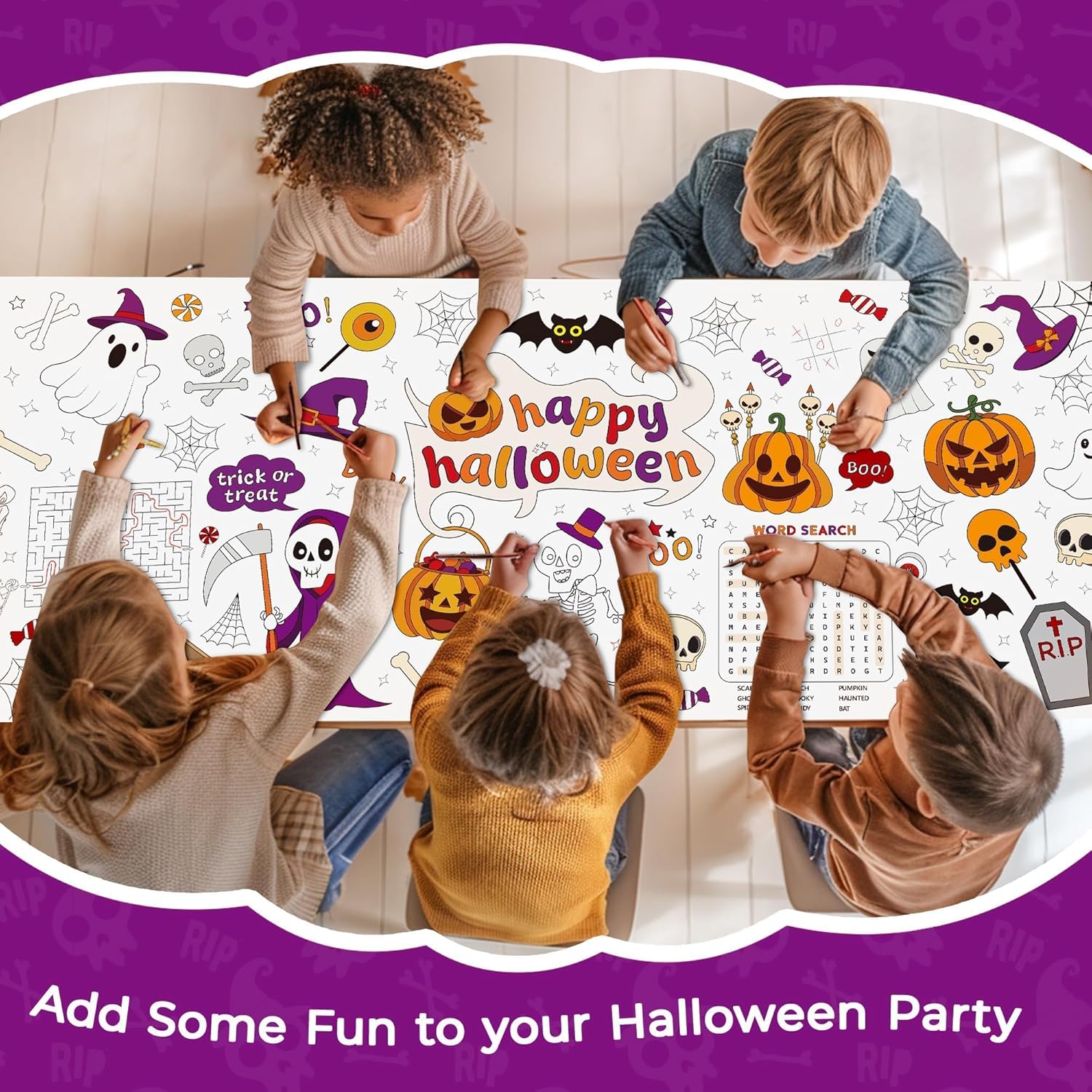 1 Pack Halloween Coloring Tablecloth for Kids
