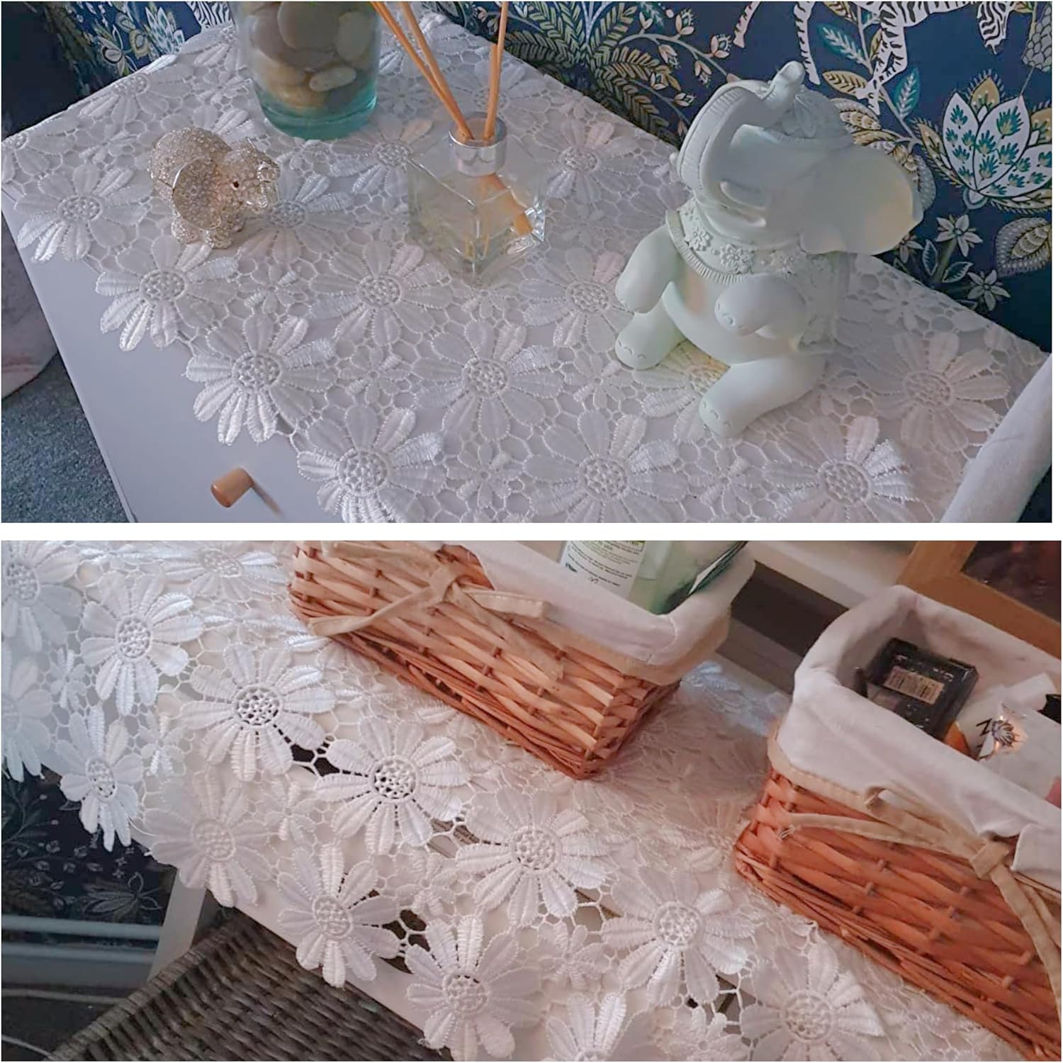 White Flower Lace Table Runner for Home Kitchen Wedding Banquet