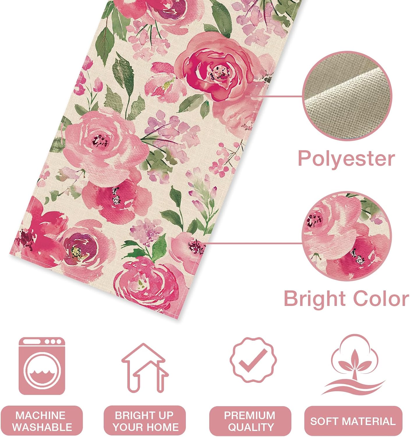 Seliem Pink Peony Flower Table Runner 13x72 Inches