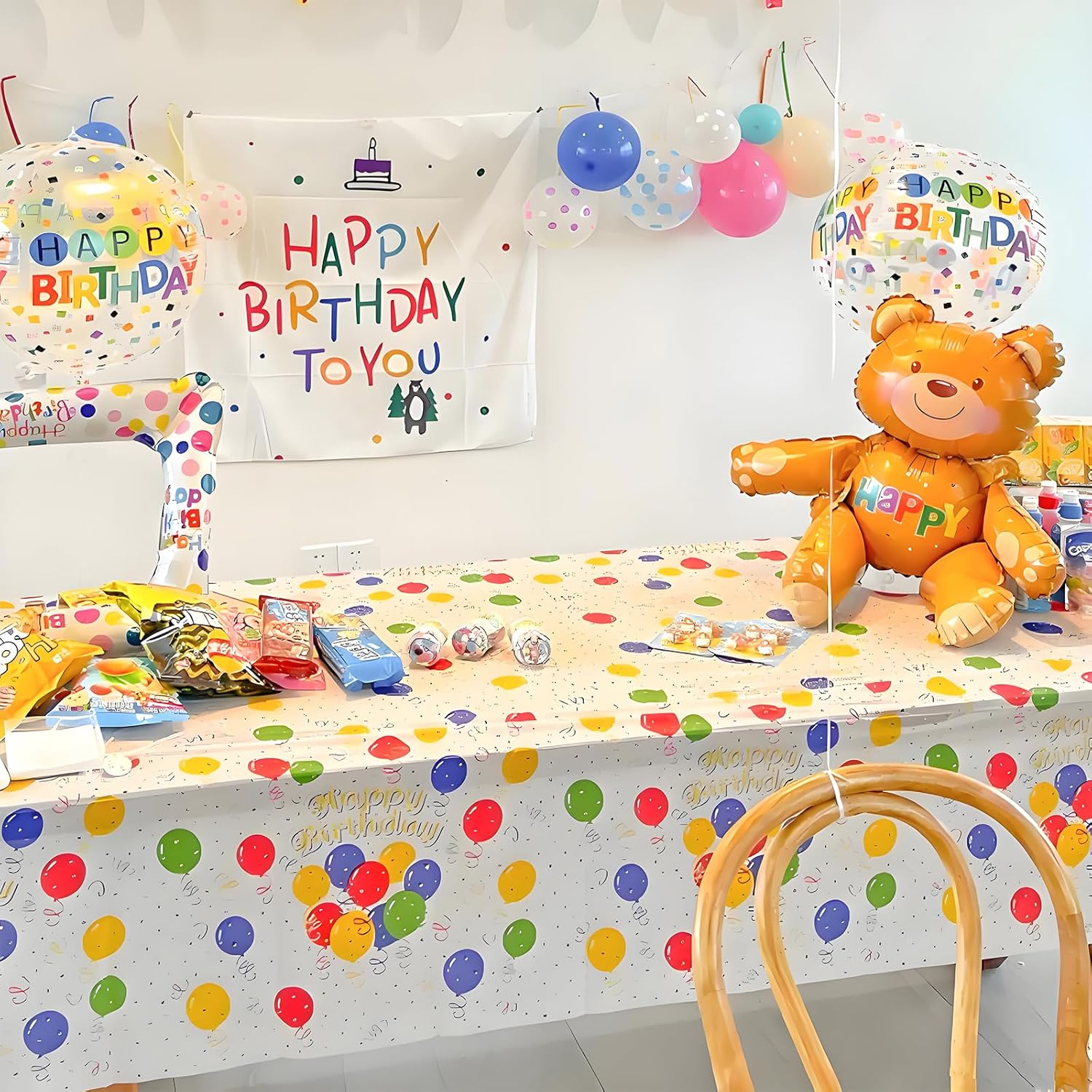 2 Pack Colorful Balloon Tablecloth for Parties