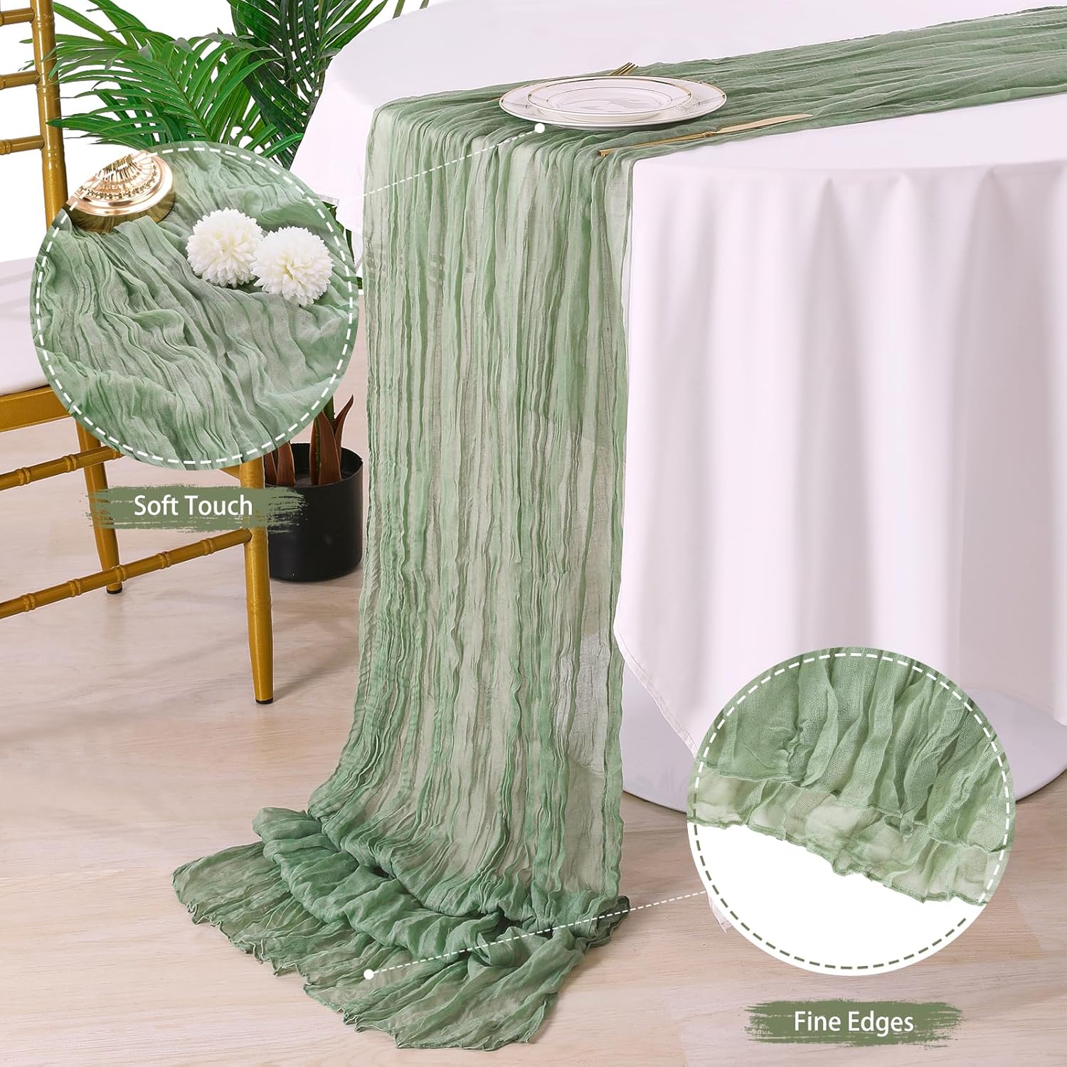 Sage Green Cheesecloth Table Runner 10ft 12 Pack