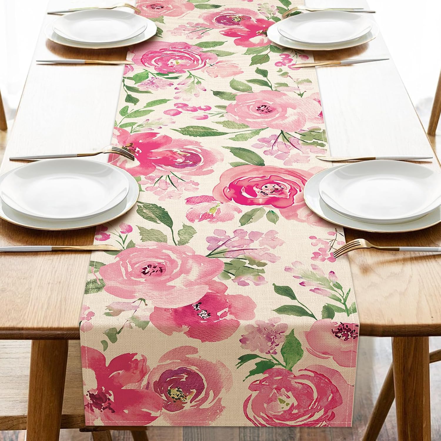 Seliem Pink Peony Flower Table Runner 13x72 Inches