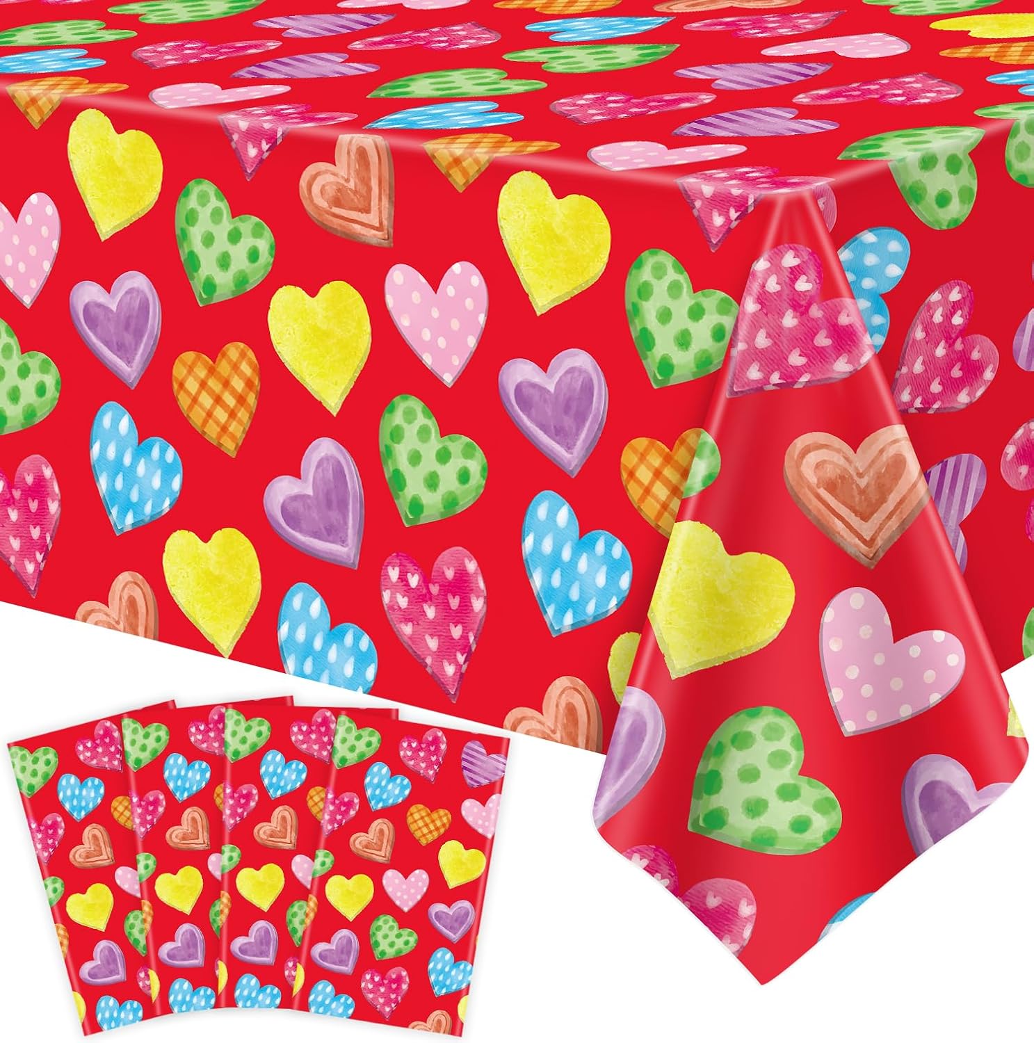 4 Pack Red Heart Tablecloths for Wedding Day 51x86in
