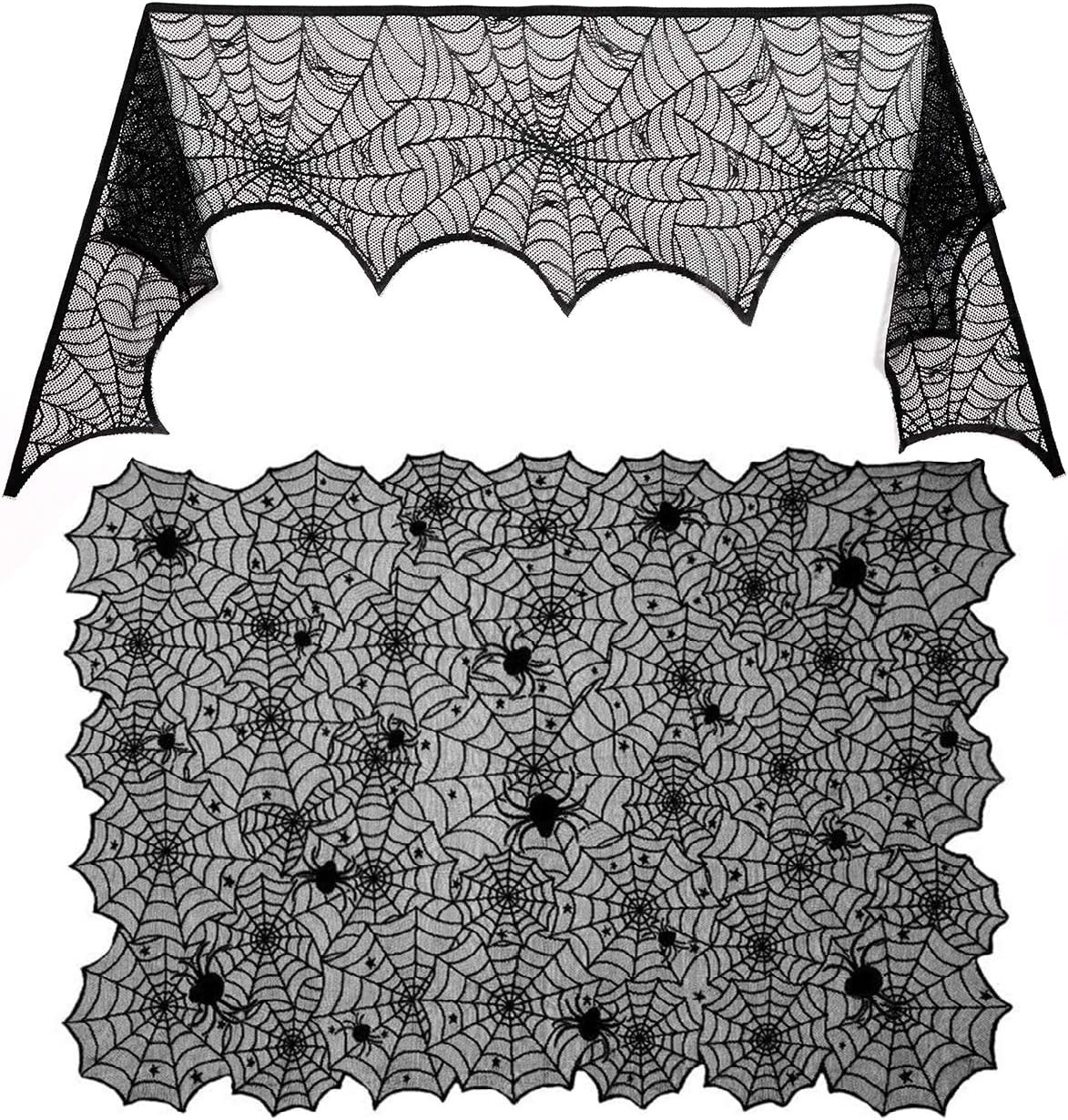 Sunnyglade Halloween Spiderweb Tablecloth Fireplace Mantle Cover
