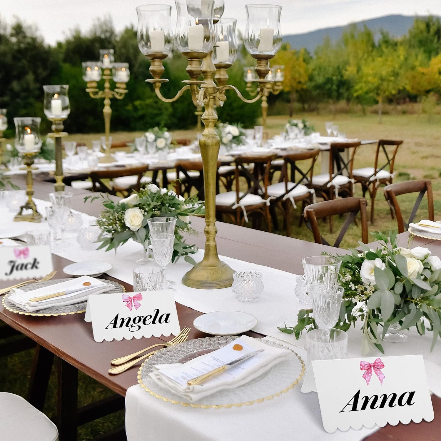 80Pcs Pink Bow Place Cards for Wedding and Party Use
