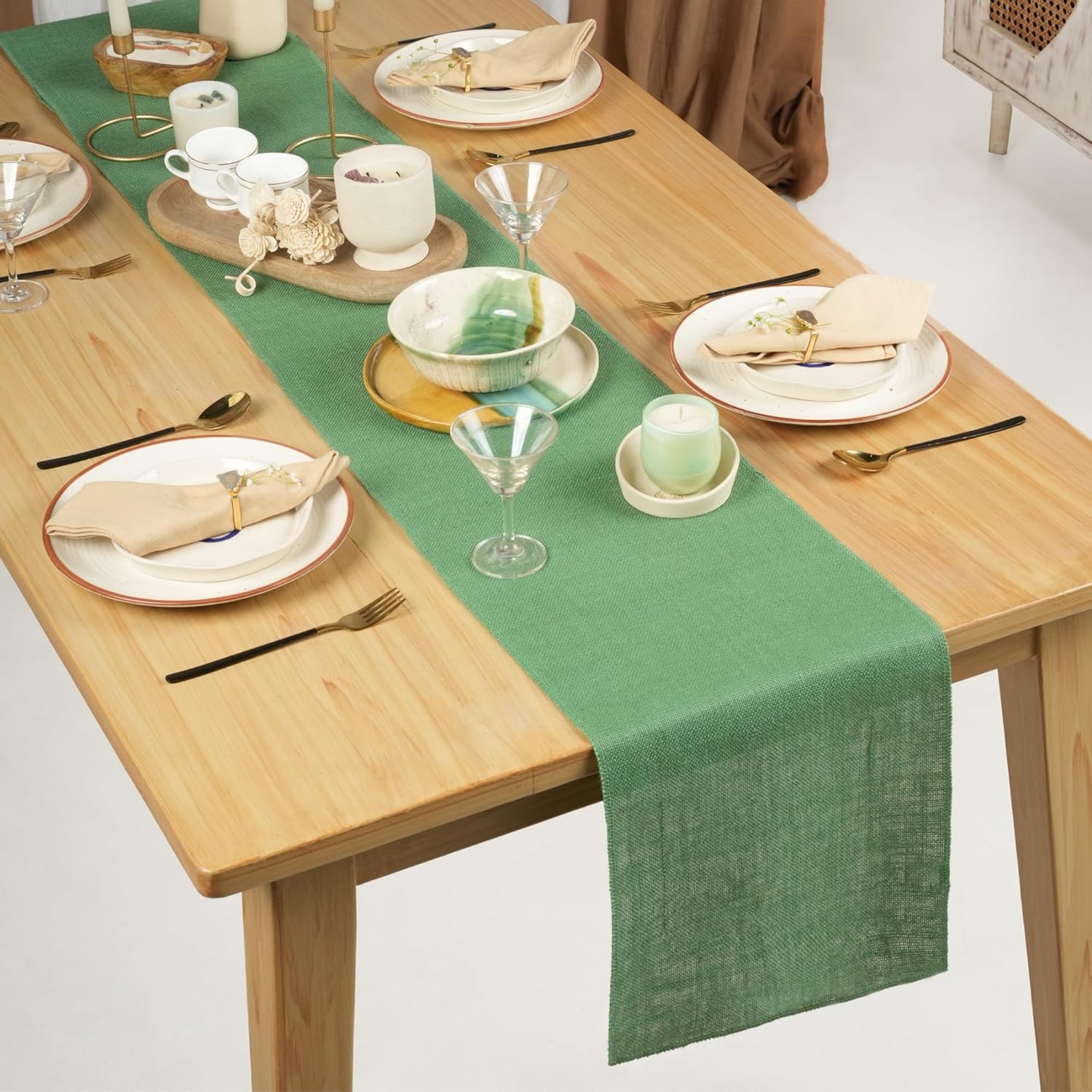 RAJRANG Mineral Green Jute Table Runner Set of 2