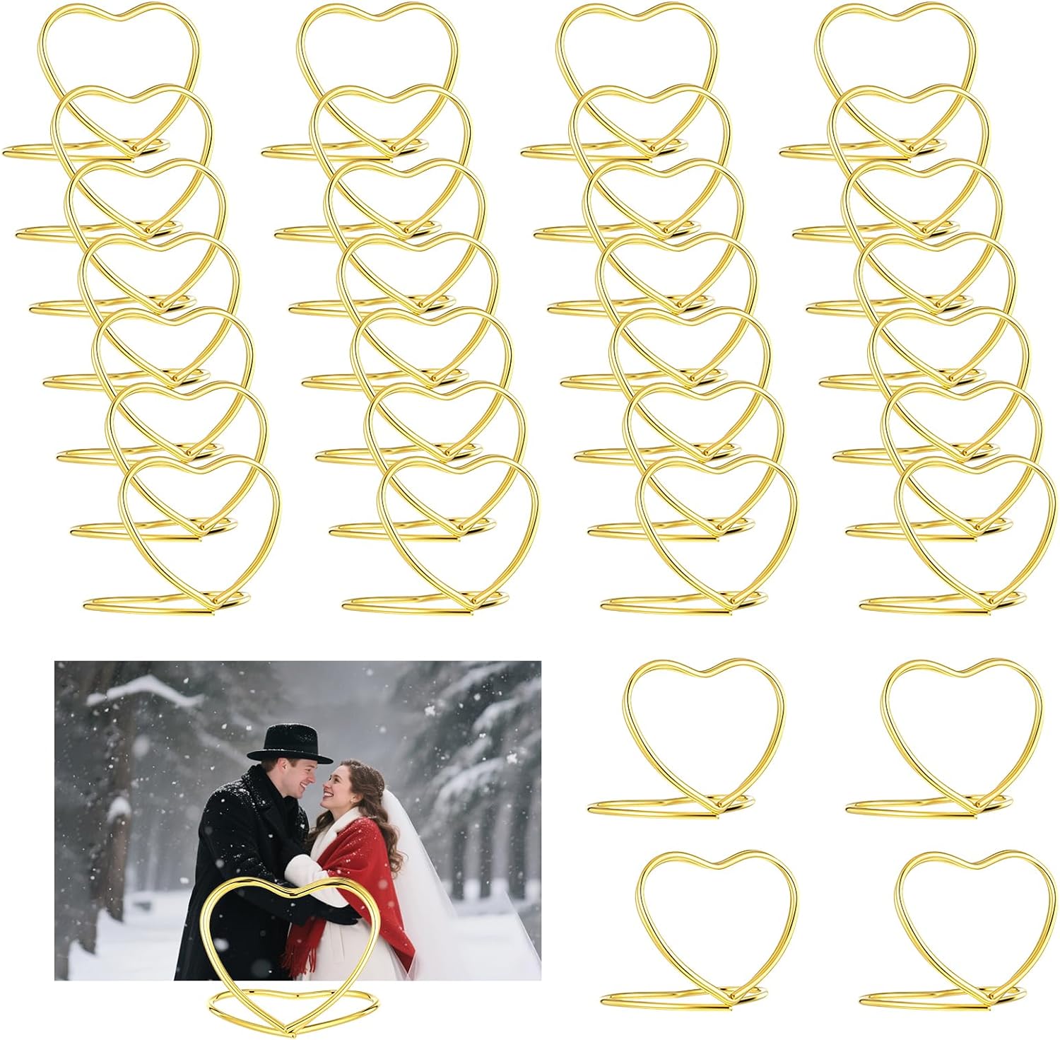 32Pcs Heart Shape Table Number Place Card Holders Gold