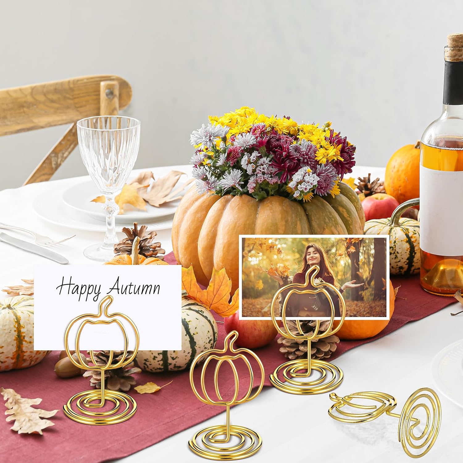 Rtteri 30 Pcs Fall Pumpkin Photo Holders for Centerpieces