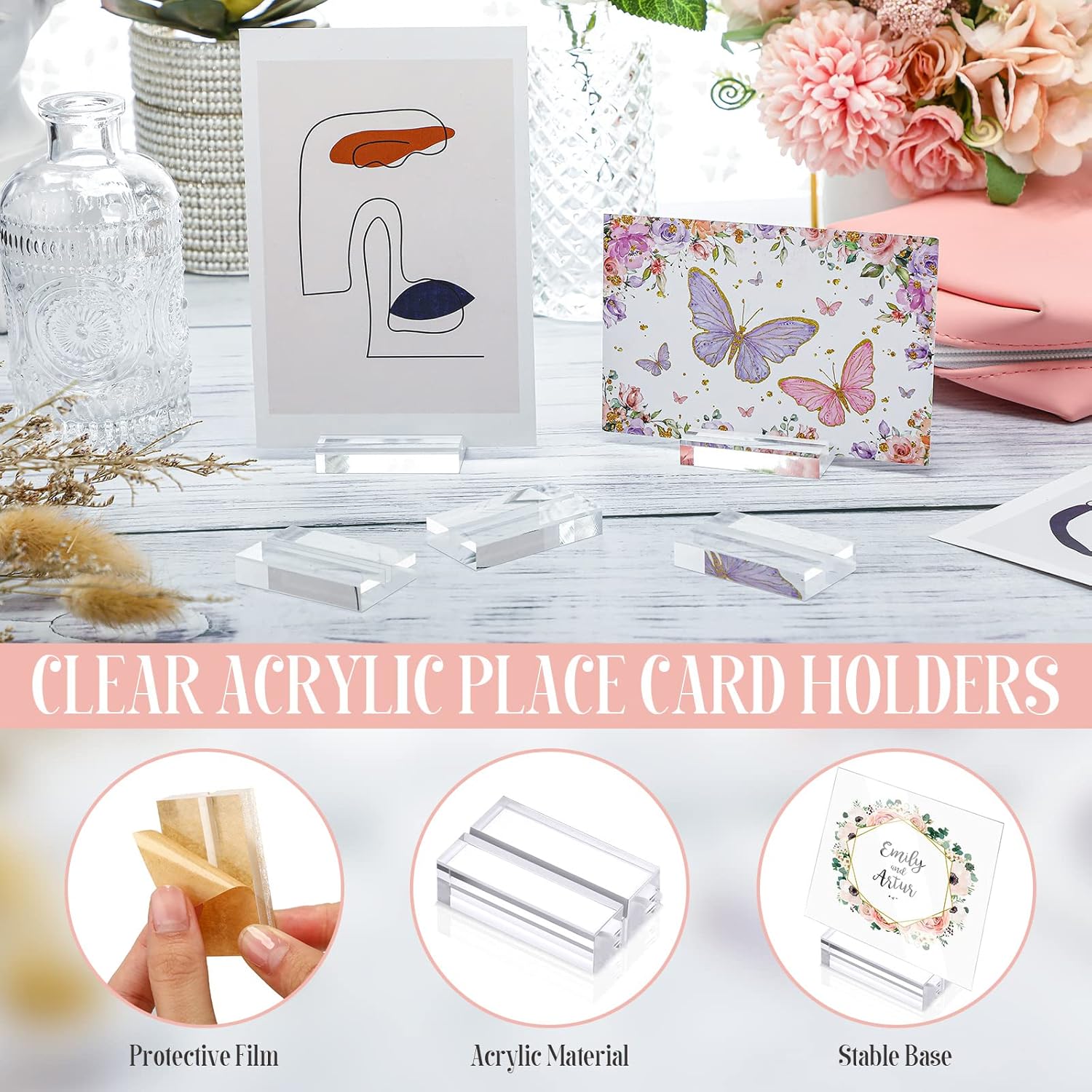 Roowest 100 Pcs Clear Place Card Holders for Events