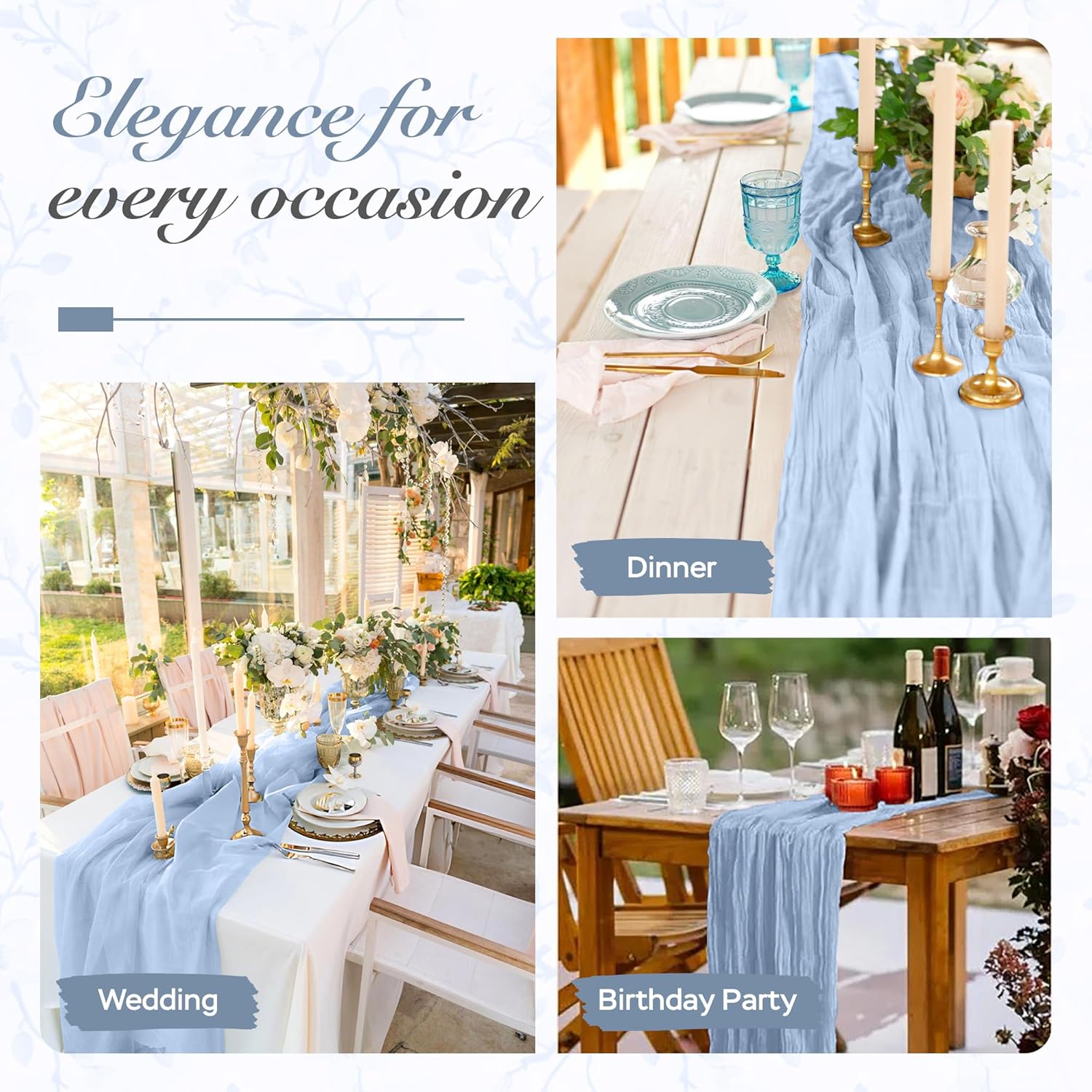 Dusty Blue Cheesecloth Table Runner 3 Pack