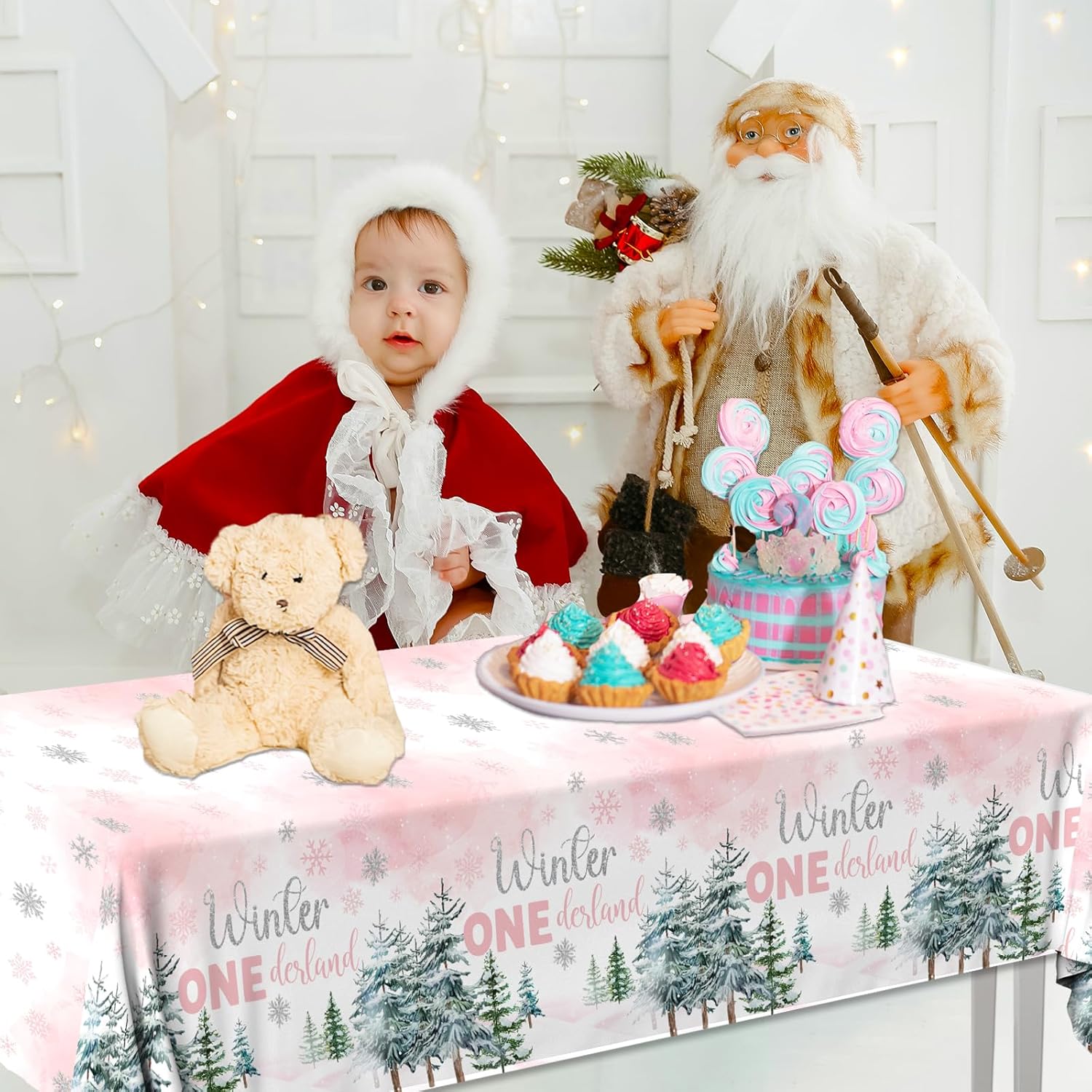 3 Pieces Winter Wonderland Birthday Tablecloth Set