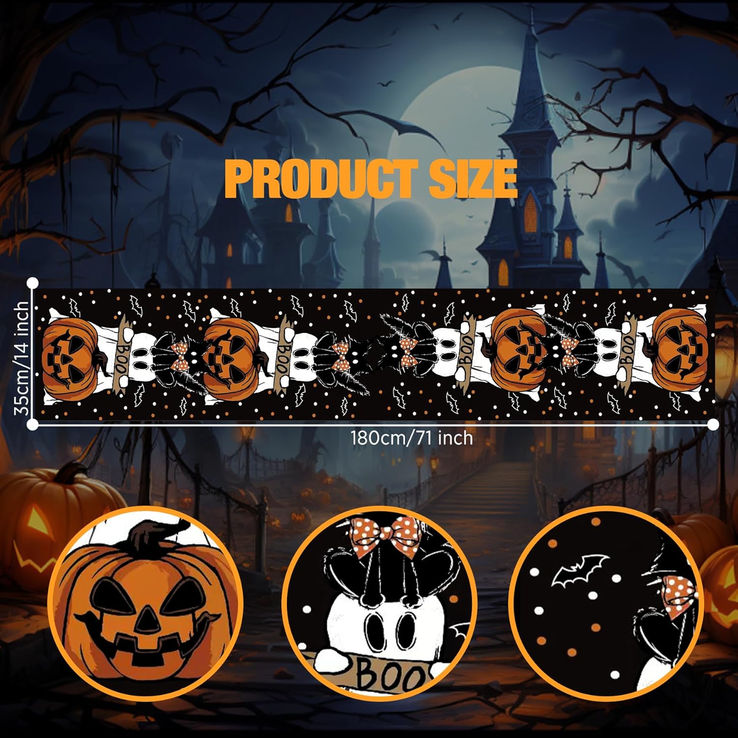 Halloween Ghost Table Runner 13x72 Inches