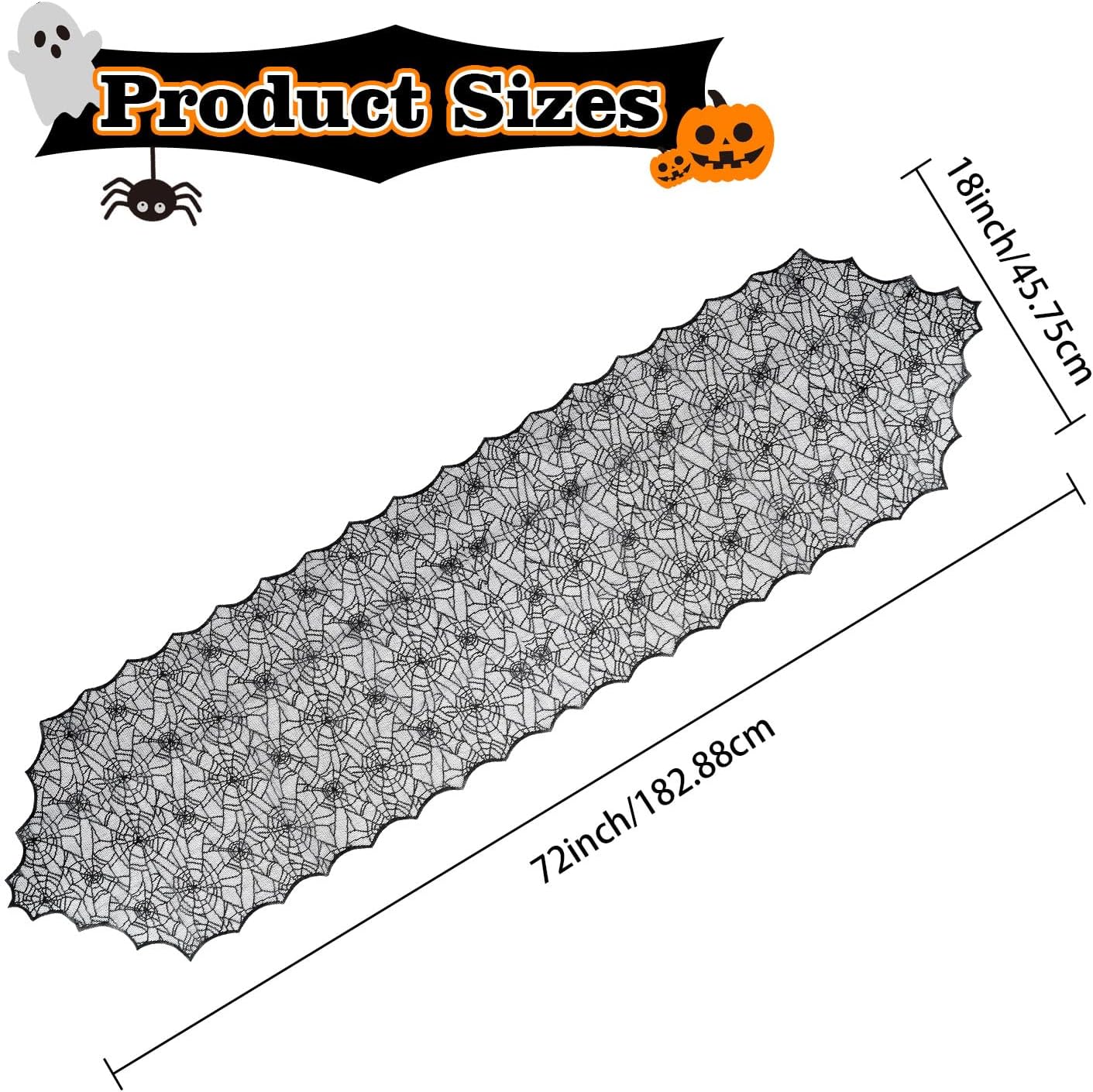 Black Lace Spider Webs Table Runner - 18x72 Inches Halloween Decor