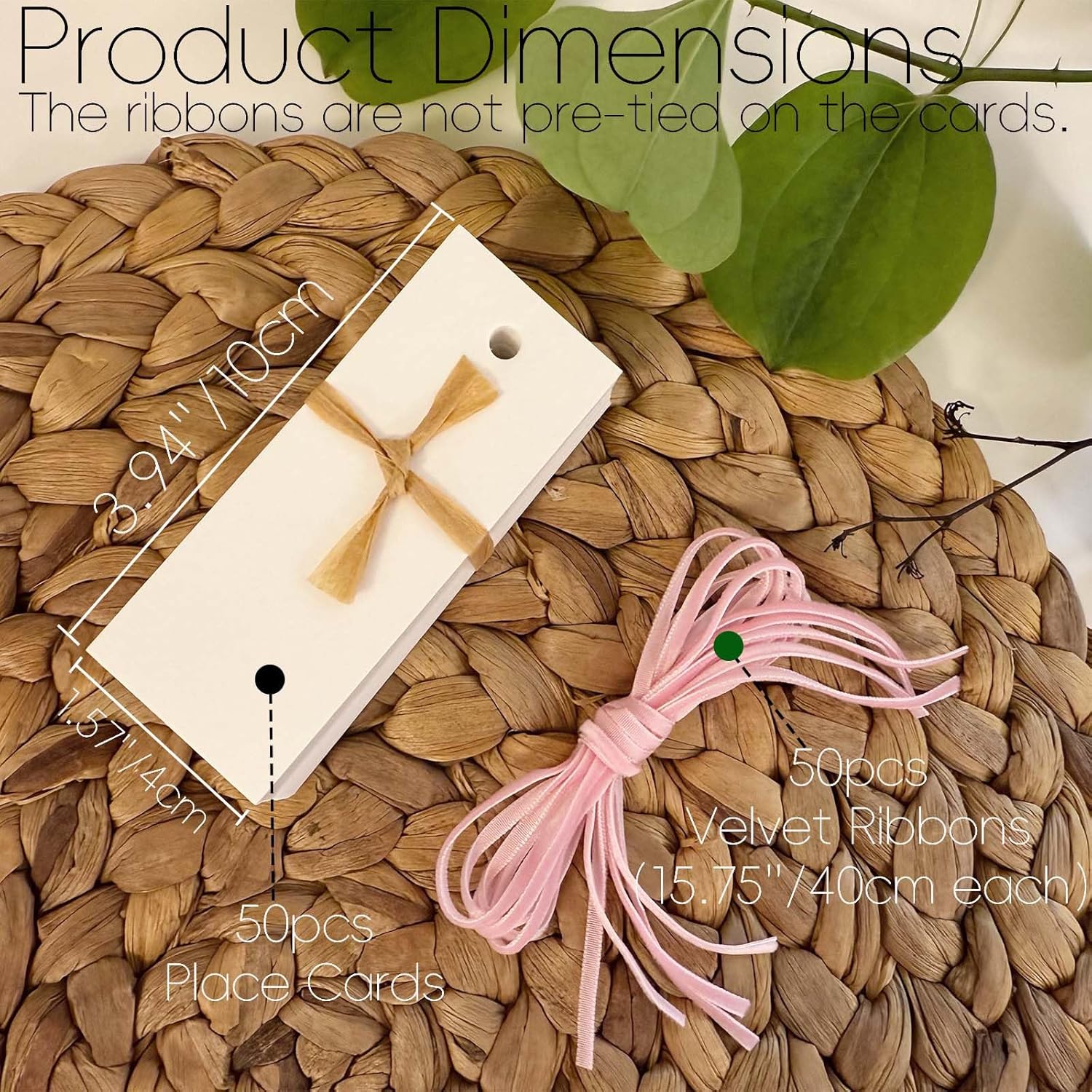 50 Pcs Place Cards with Velvet Ribbons for Weddings and Parties