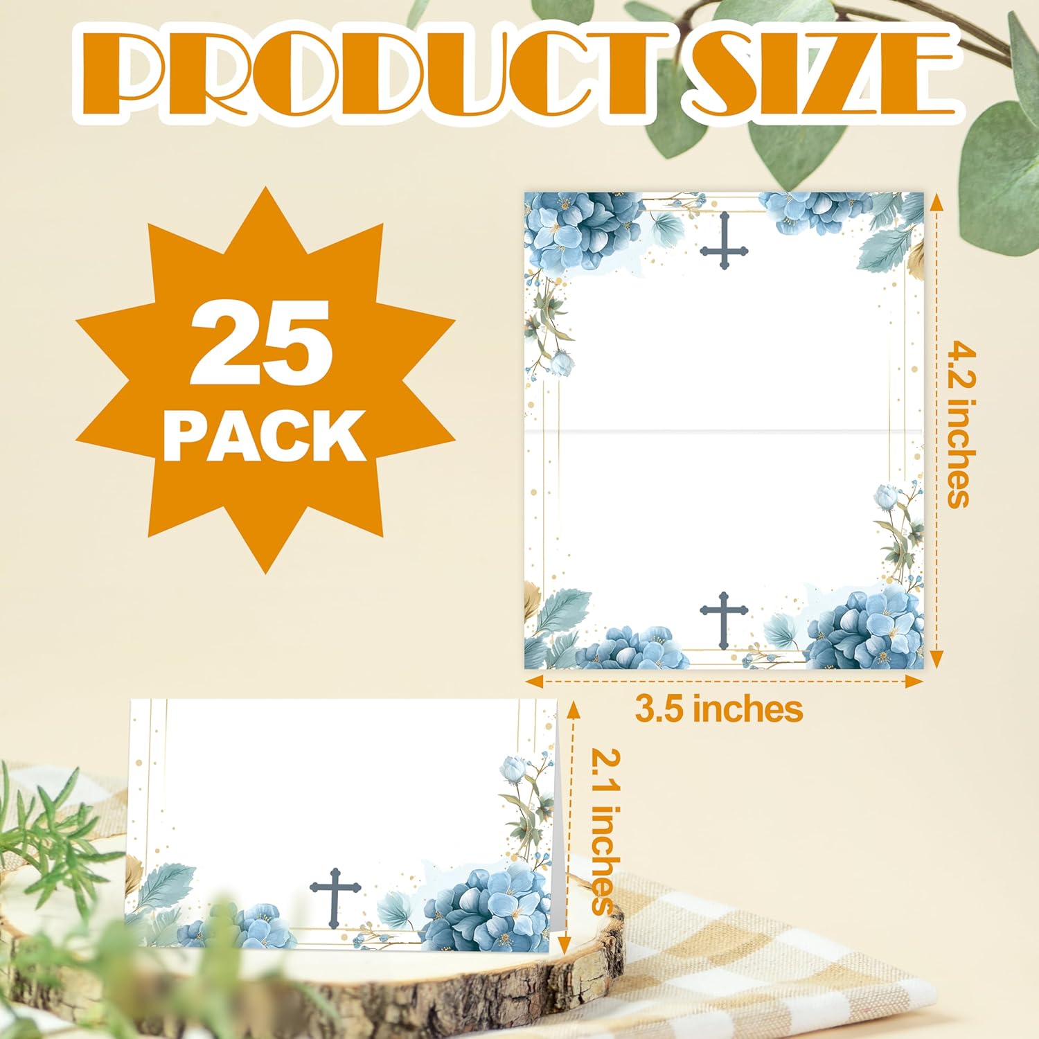 Blue Floral Baptism Place Cards for Boys and Girls