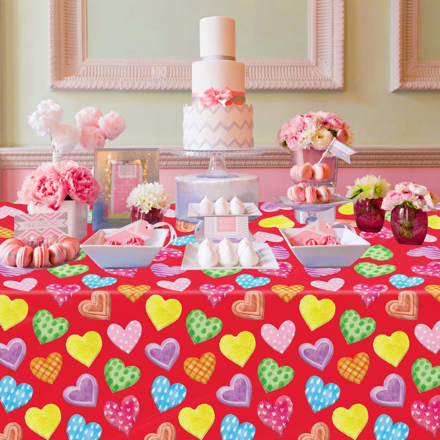 4 Pack Red Heart Tablecloths for Wedding Day 51x86in