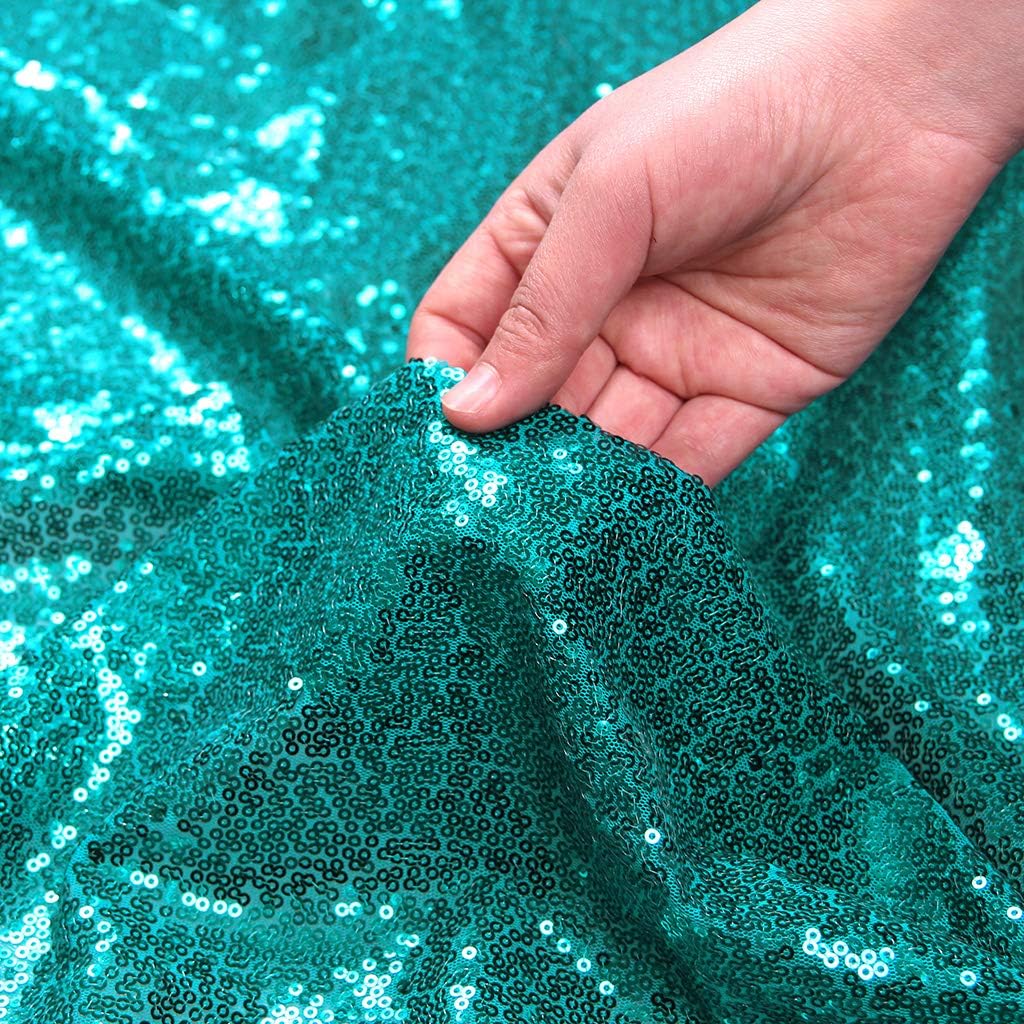 Eternal Beauty Teal Sequin Tablecloth 72x108 inch Sparkly Overlay