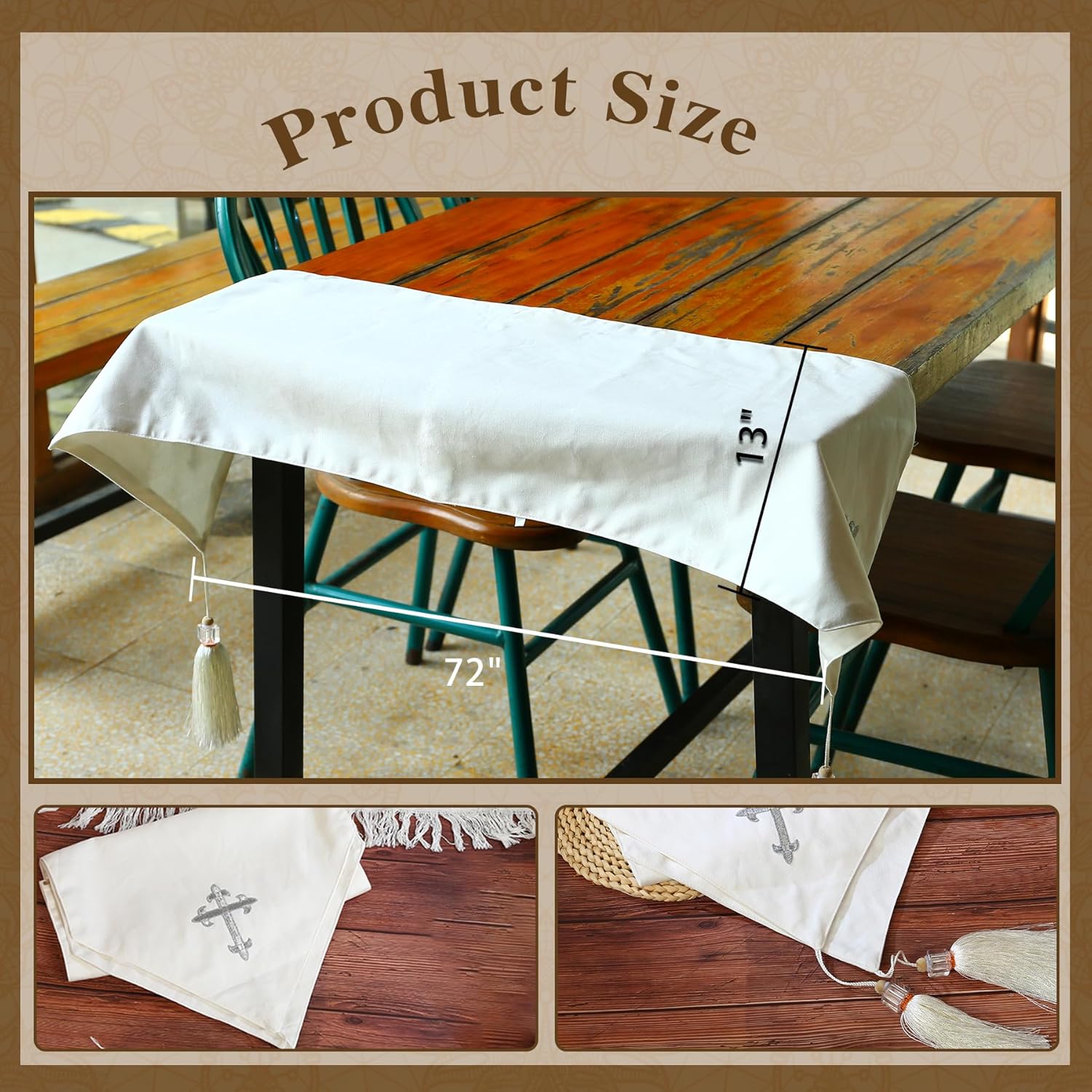 Ohmique White Communion Table Runner with Cross Embroidery
