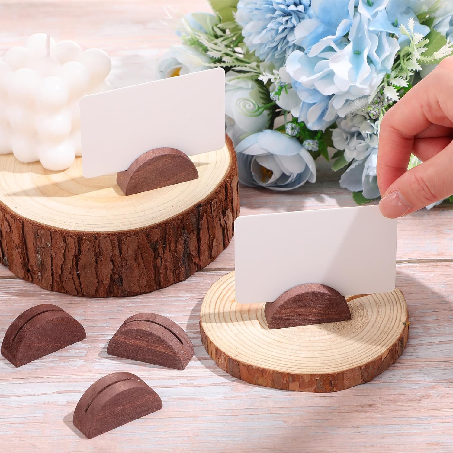 24 Pcs Wooden Table Number Holders Semicircular Design