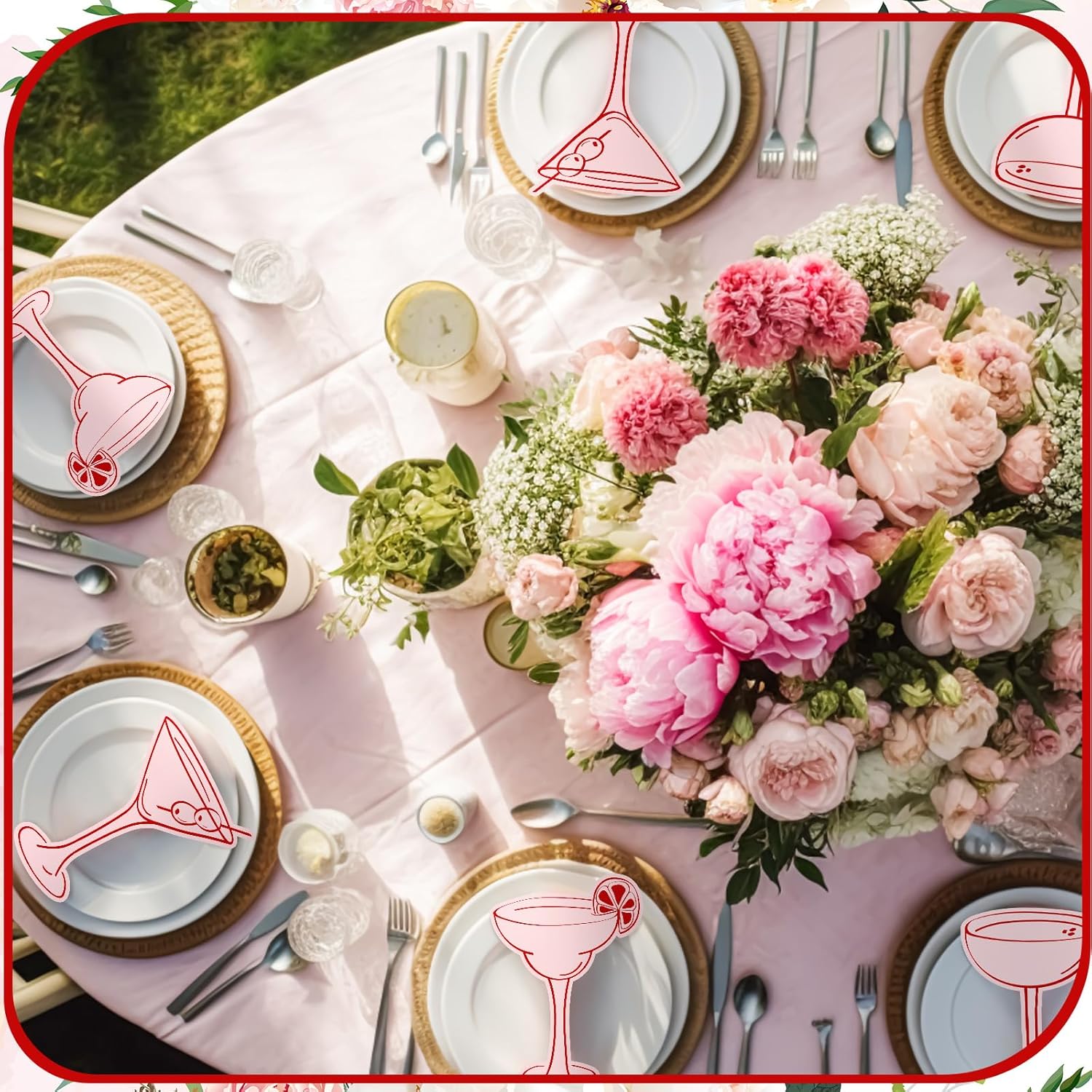 100 Pcs Pink Cocktail Themed Place Cards for Parties