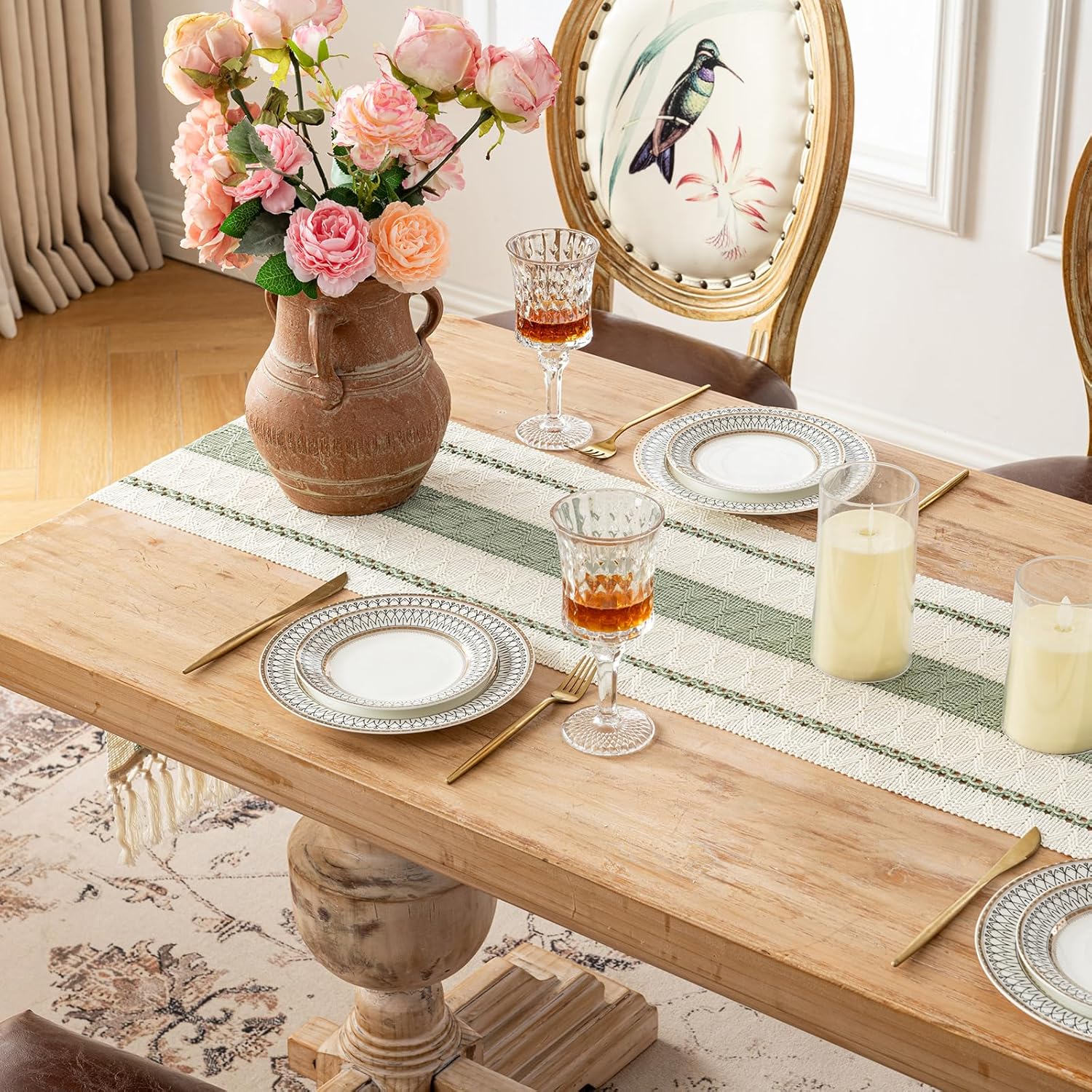 Fancy Homi Sage Green Macrame Table Runner 48 Inches