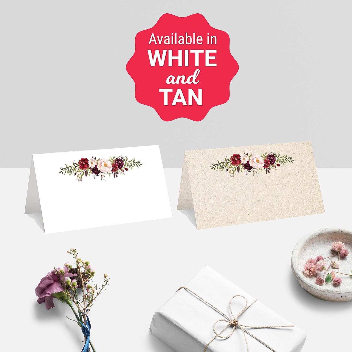 321Done Floral Place Cards 35x2 Inches Set of 50