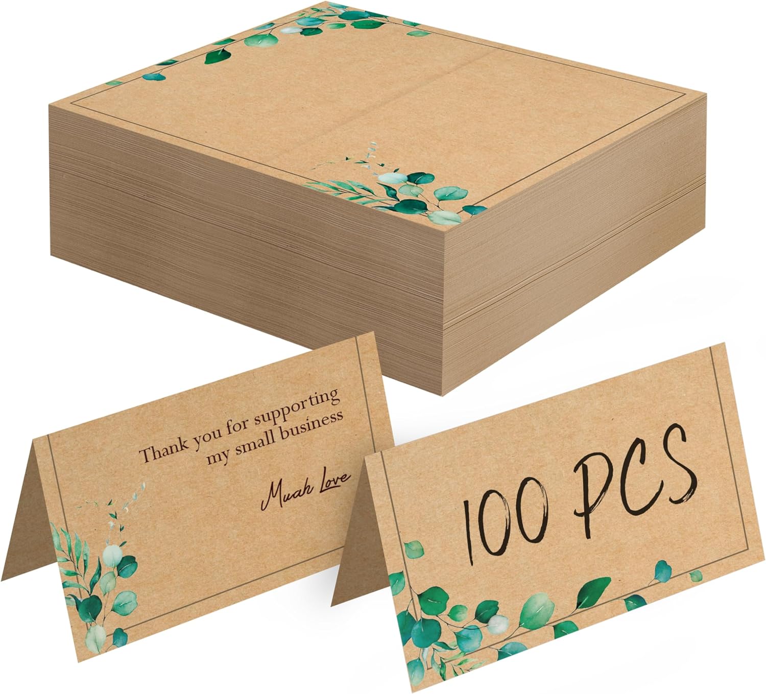 100 PCS Kraft Place Cards with Green Plant Design